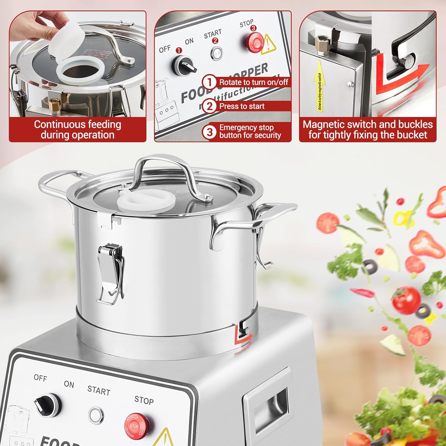 Close-up of food processor controls and magnetic safety switch