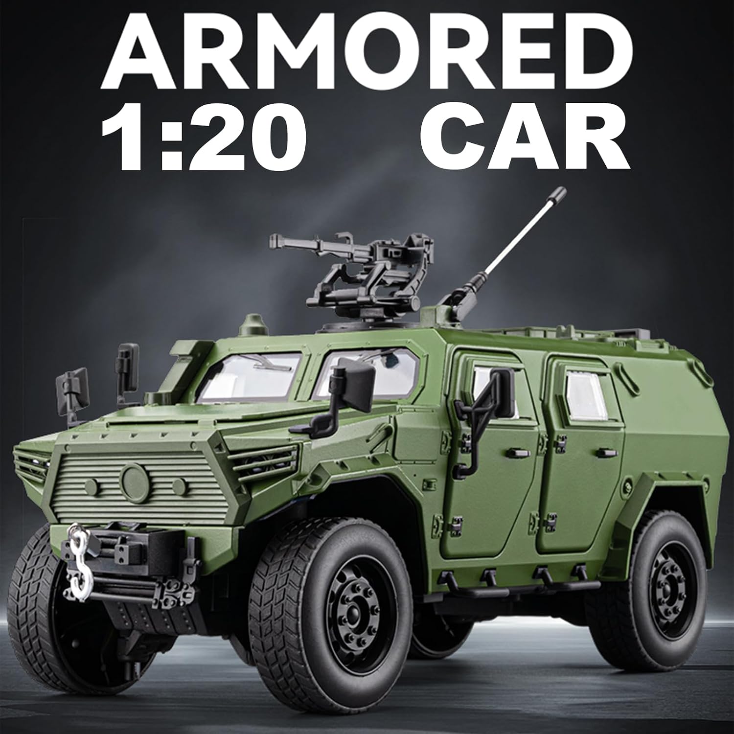 Diecast 1:20 Army Truck, Military Vehicle Toy, 26 Movable Points, Pull-Back