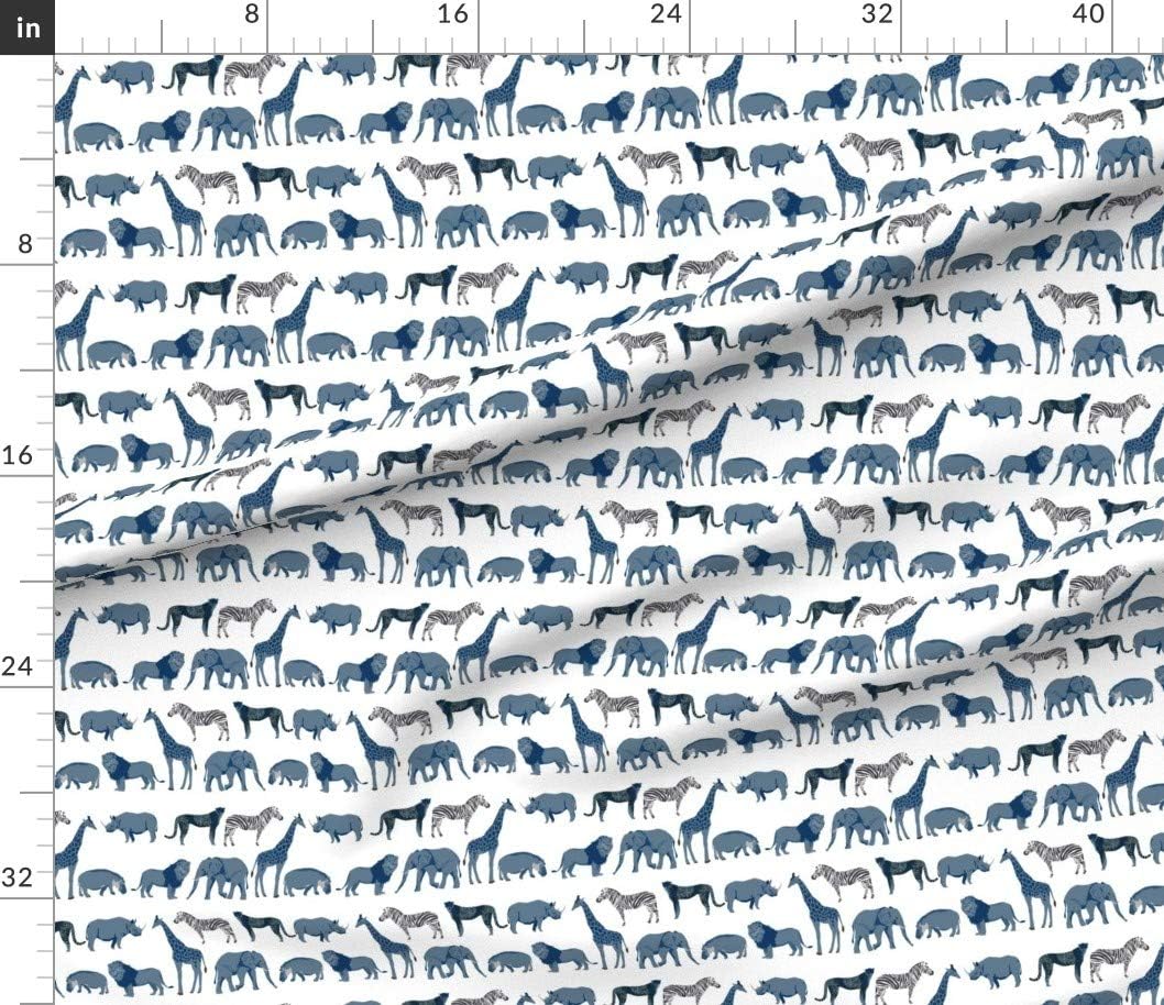 Spoonflower Fabric - Safari Coordinates Quilt Blue White Elephant Lion Zebra Giraffe Printed on Petal Signature Cotton Fabric by The Yard - Sewing Quilting Apparel Crafts Decor