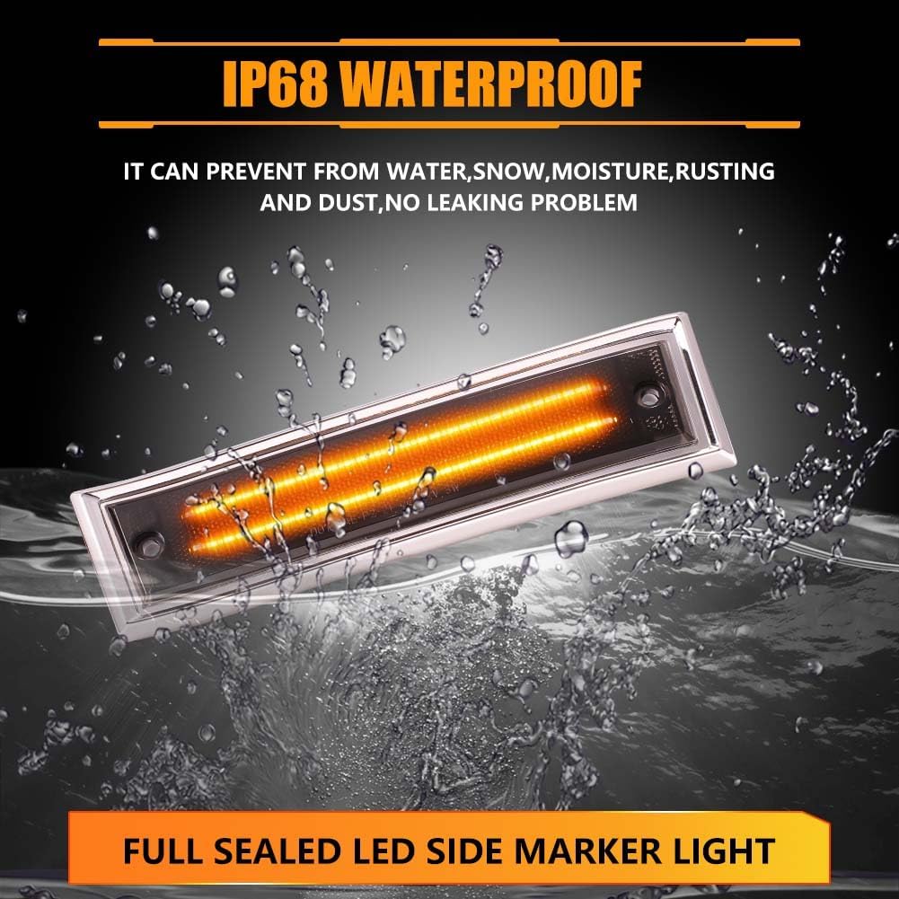Front Fender LED Side Marker Lights for 1981-1991 Chevy C10 C20 C30 GMC C1500 C2500 Suburban Blazer Jimmy, Smoked Lens Side Bumper Marker Lamps, Amber LED Side Markers Turn Signal Light, 2 PCS