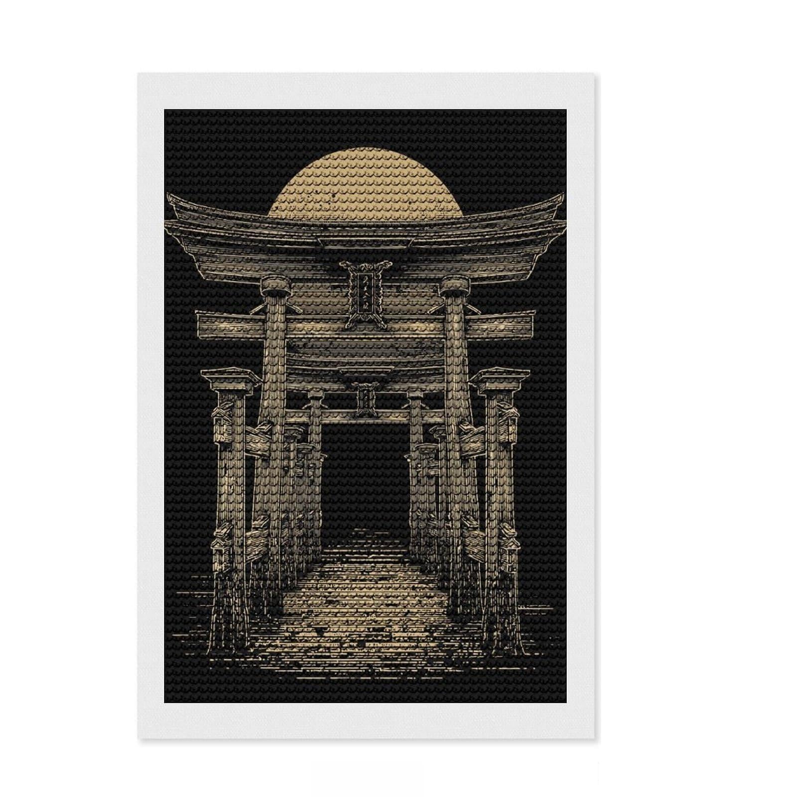 Junmoney Japanese Torii Gate with Rising Sun Crystal Diamond Art Kit 8"x12", Vintage Style Decor, Stress Relief Craft, Thoughtful Present, Aesthetic Room Decor