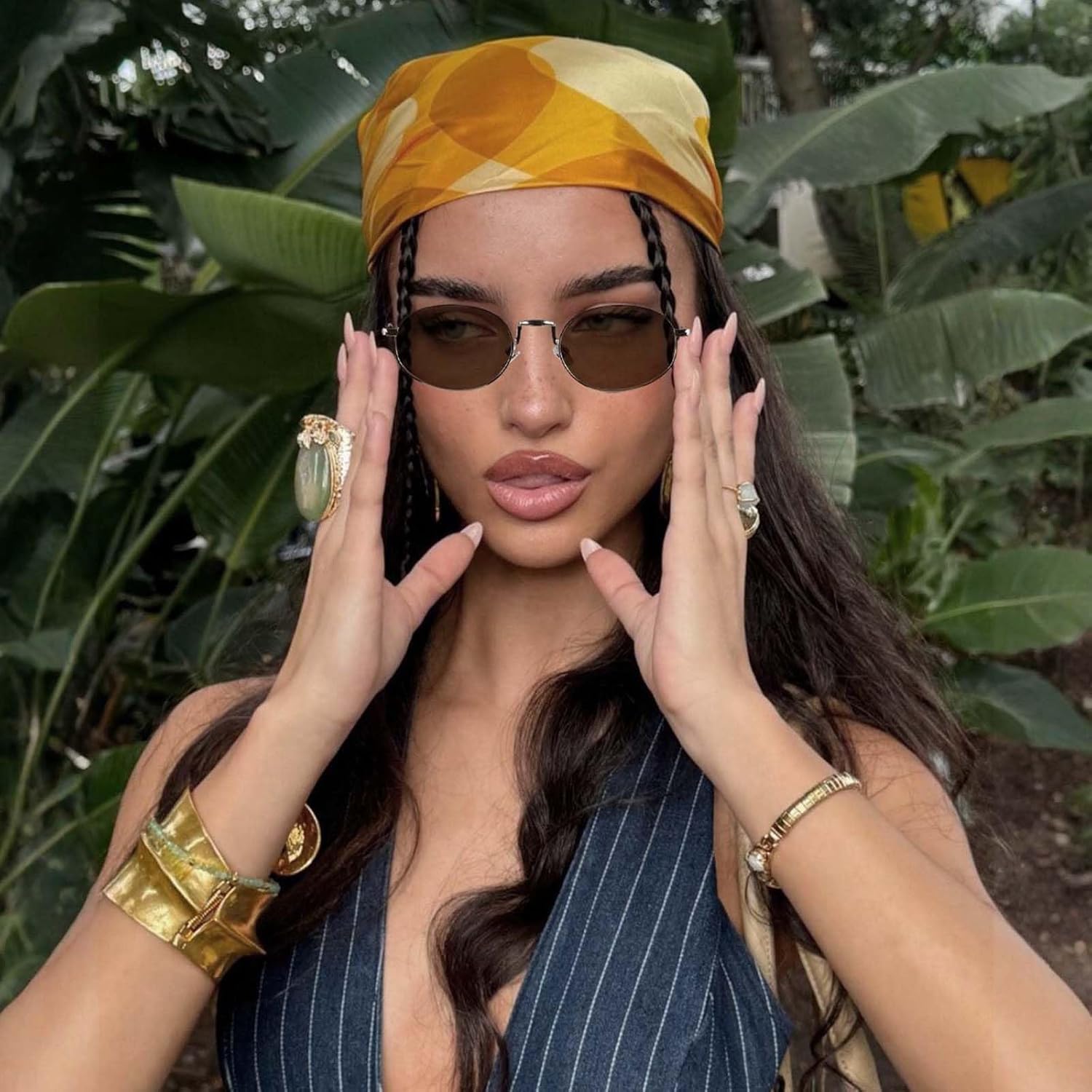 Y2k Sunglasses for Women and Men, Retro Oval Sunnies Rise in Gold - Image 3