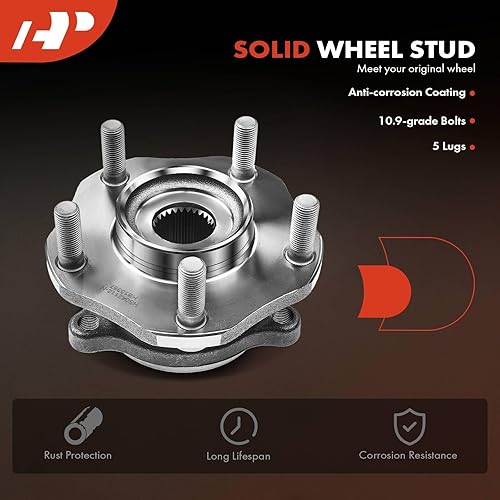 Miniatura 7 de A-Premium Cojinete de rueda delantera y conjunto de cubo con 5 lengüetas compatible con Nissan Rogue 2014-2020, Rogue Sport 2017-2022, Qashqai