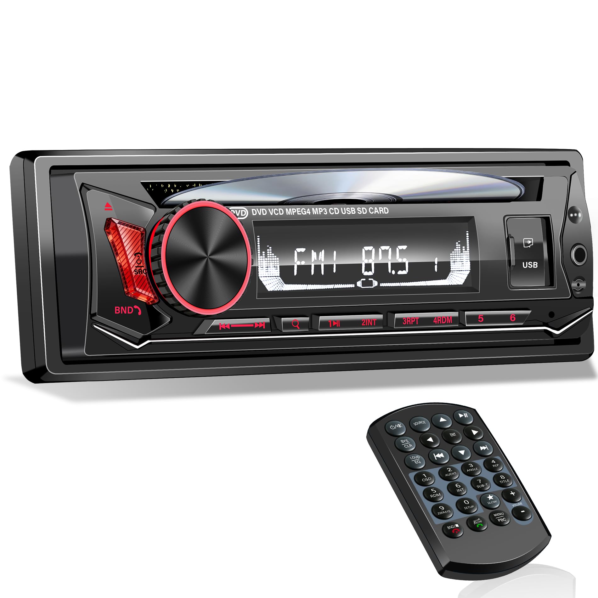 Car Stereo with CD Player, Single Din Radio DVD Player Bluetooth Car Stereo 4x60W Output, FLAC Lossless Audio, AM/FM RDS Radio, USB/SD Card/AUX-in, APP & Remote Control(RED)-image-41