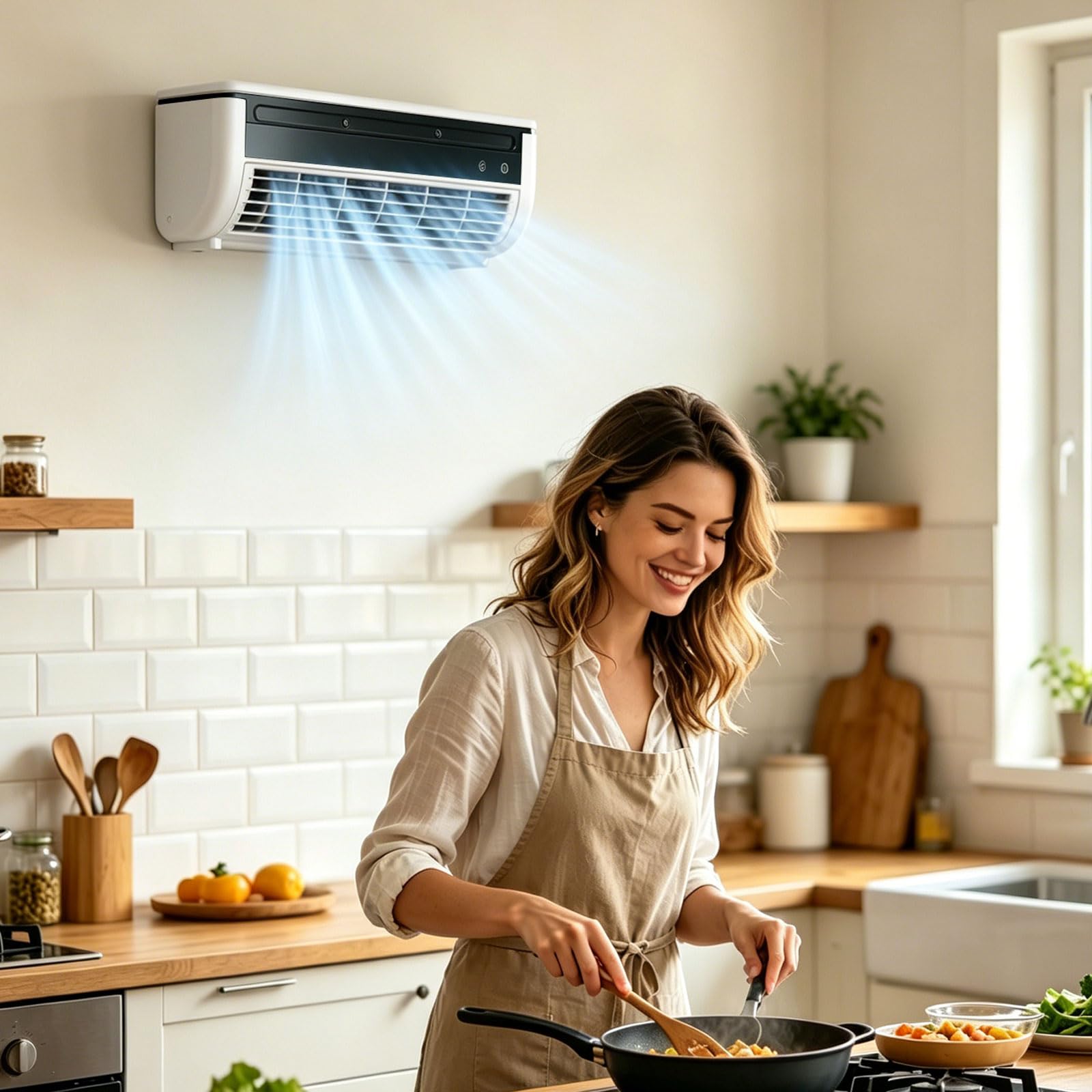 Ohne Bohren Wandklimagerät Ventilator, Kabelloser Wandluftkühler für Zuhause mit 3 Geschwindigkeiten, Mini Klimaanlage mit Fernbedienung, Schnell Kühlung Kaltluftventilator für Schlafzimmer, Zuhause
