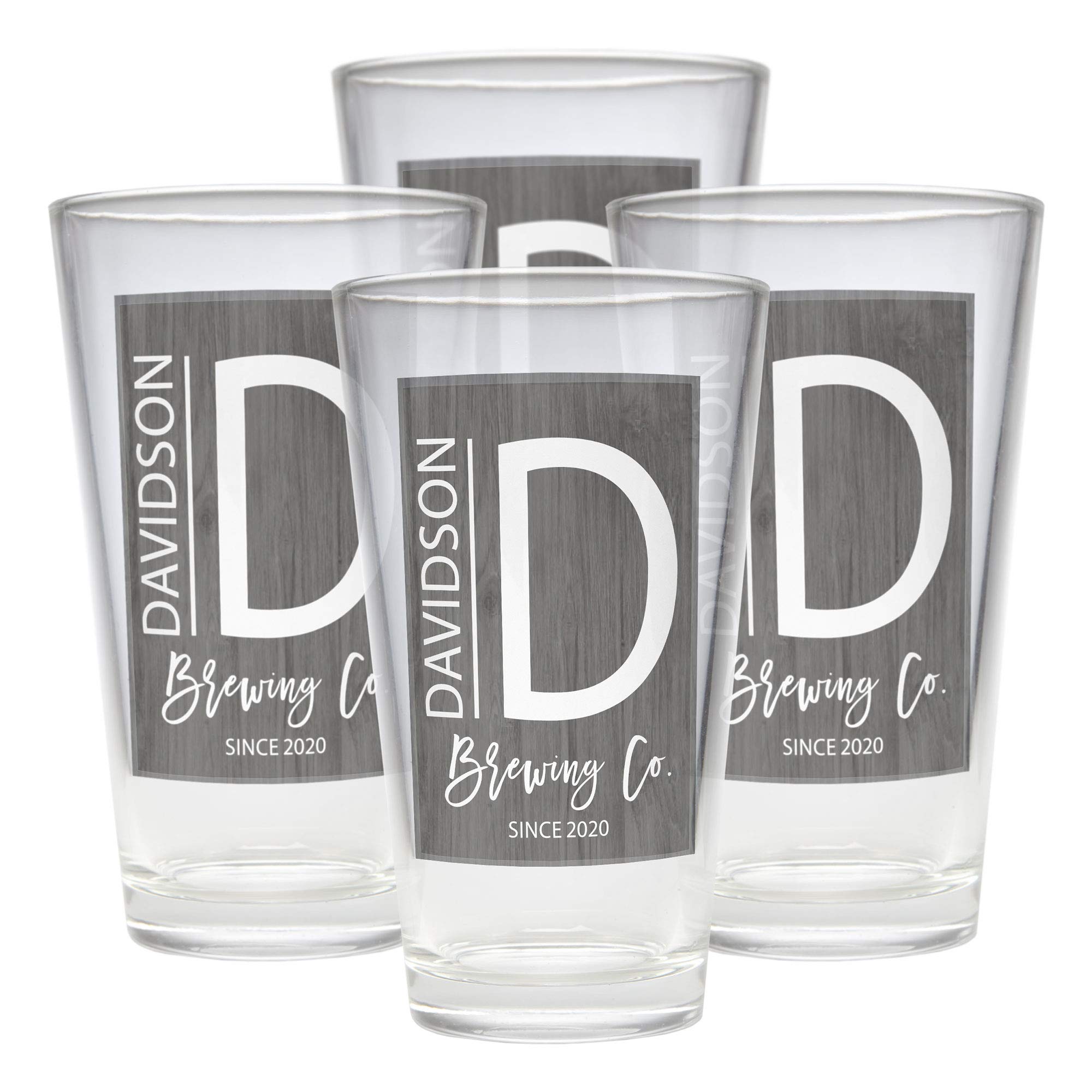 Let's Make Memories - Personalized Pint Glass Barware - Modern Monogram Pint Beer Glass - Customize with Any Initial, Name and Message - Holds 16oz, 9