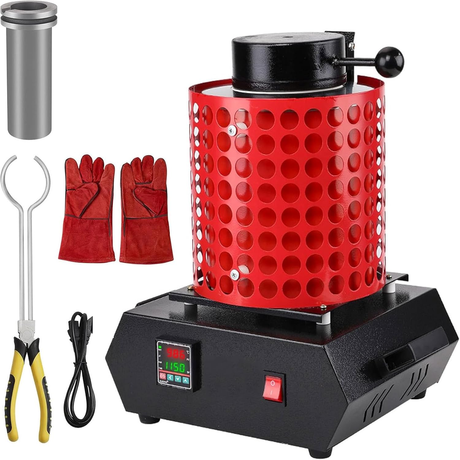 Gold Melting Furnace Kit, 2102℉/1150℃ Fast Smelter, Electric Smelting Furnace with Anti Scald Mesh, Smelting Furnace Kit for Gold Silver Copper Aluminum, Metal Casting,Red 2kg (Red)