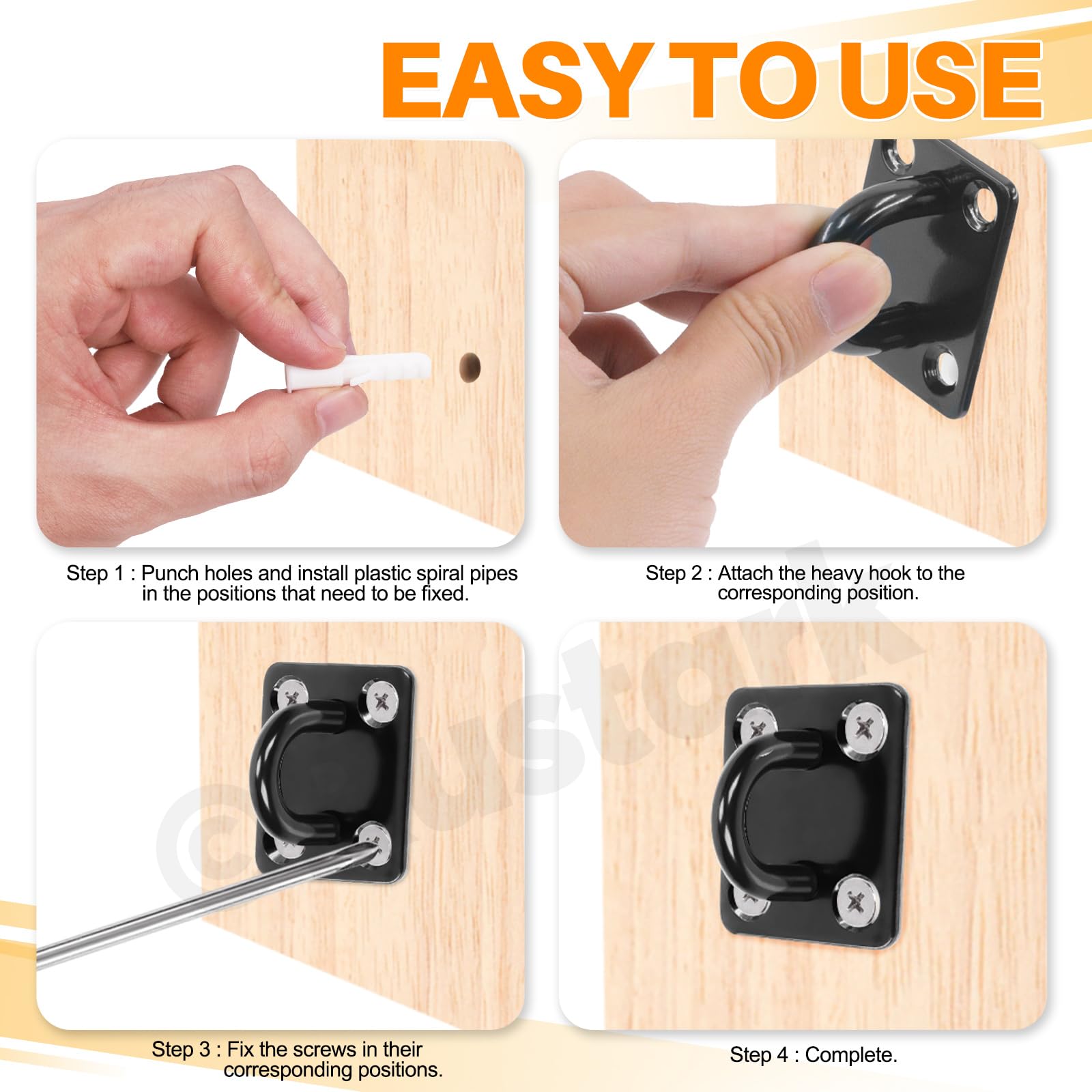 Rustark 4Pcs M5 304 Stainless Steel Square Pad Eye Plate Hook Assortment Kit Black Pad Eye Plate Marine Hardware Hook with Screw Heavy Duty Ceiling Hook for Swing Hanging Outdoor and Indoor Activity - Image 4