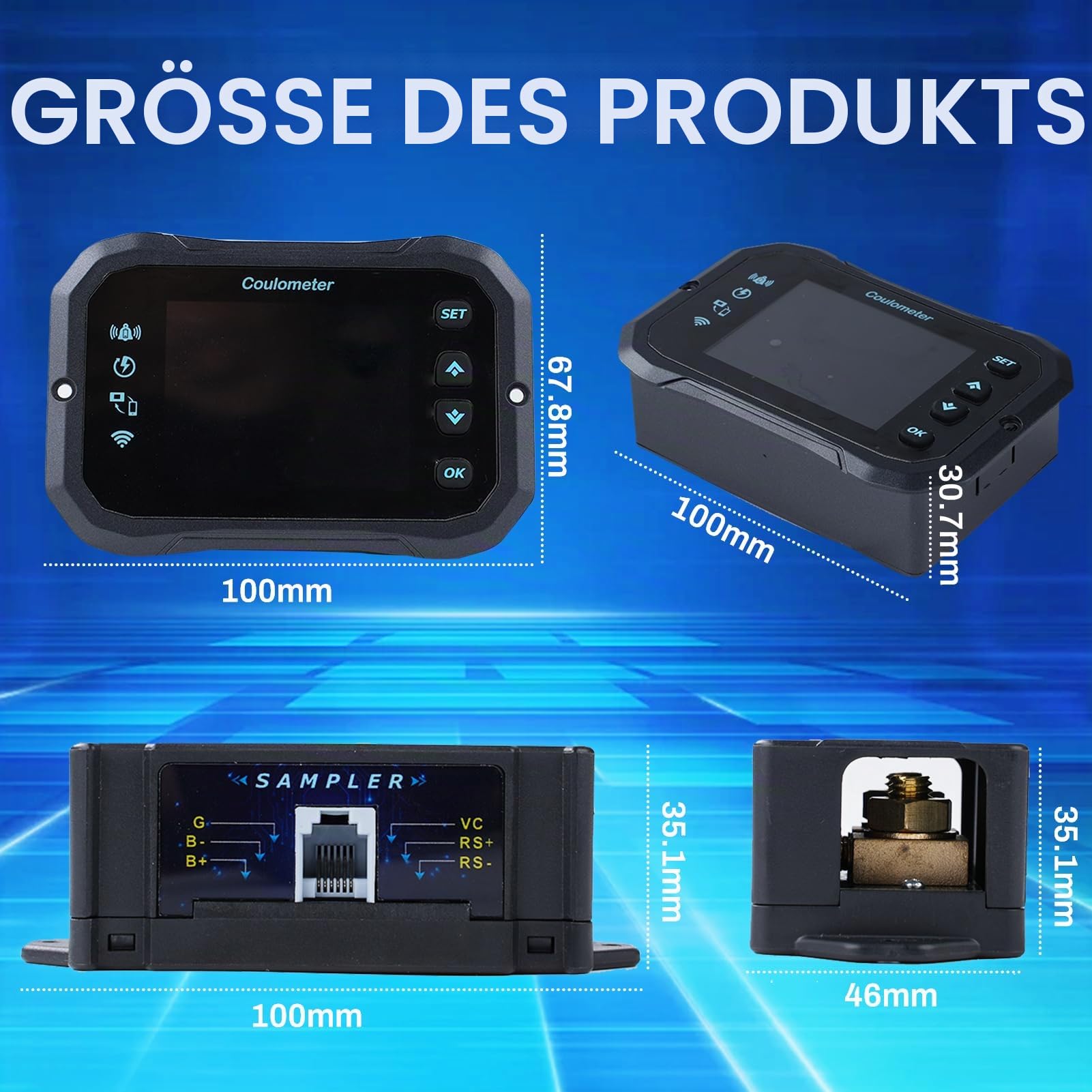 Batterie Monitor, Batteriewächter 12V 24V 36V 48V 72V Batterie Überwachung App Fernbedienung Farbdisplay mit Alarm Battery Guard 100A 10-100V für Wohnwagen Solaranlage