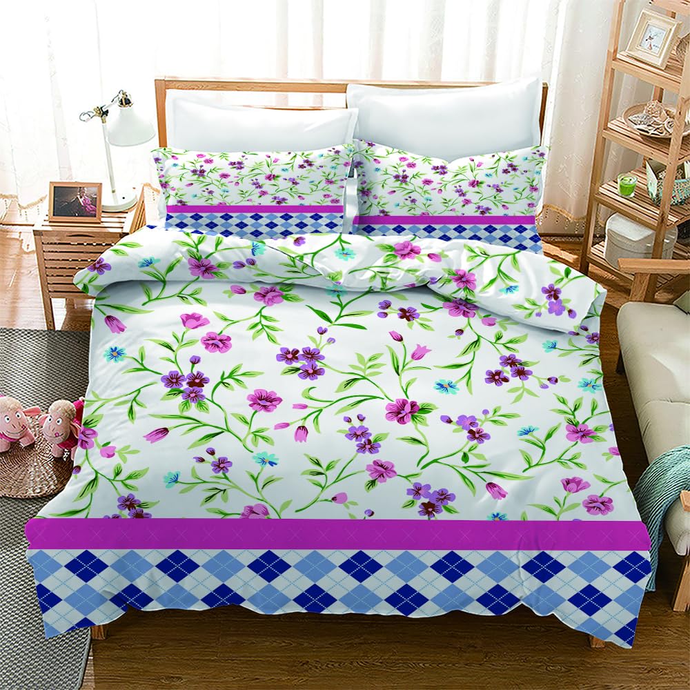 Copriletto Matrimoniale Estivo Fiori Copripiumino Matrimoniale In Morbida Microfibra Copriletto Matrimoniale Con ​Zip Invisibile,Set Copripiumino Matrimoniale,2 Federe 50 X 75 Cm (260X240Cm)