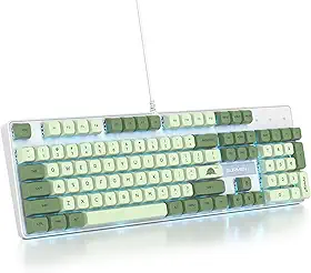 Owpkeenthy Teclado mecânico para jogos de tamanho completo verde com teclado numérico, teclado 100% Office NKRO RGB retroiluminado 104 teclas com interruptor vermelho para PC Gamer (104 Matcha)