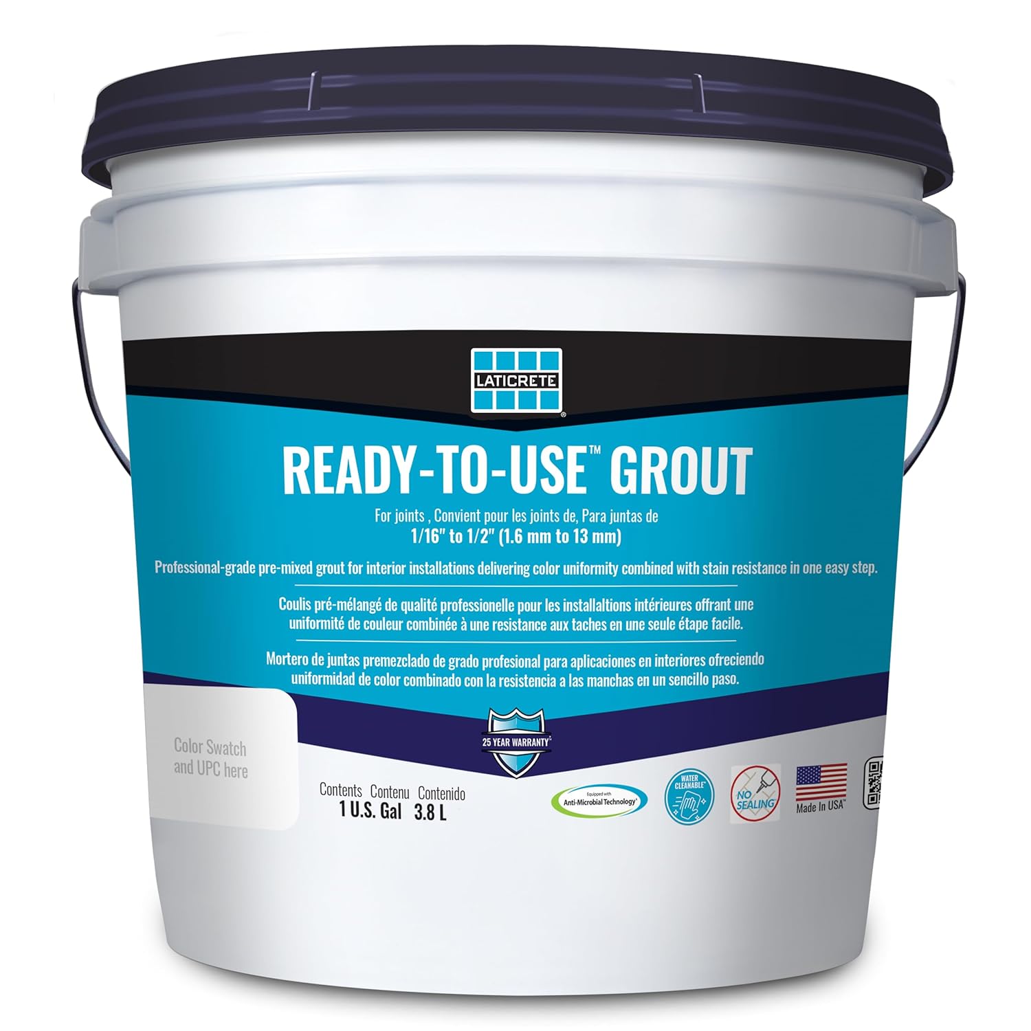 LATICRETE® Ready‑to‑Use Grout, Pre‑Mixed Stain‑Resistant Tile Grout with Non‑Sag Formula for Walls & Floors, No Mixing or Sealing Required, 40+ Colors, Frosty