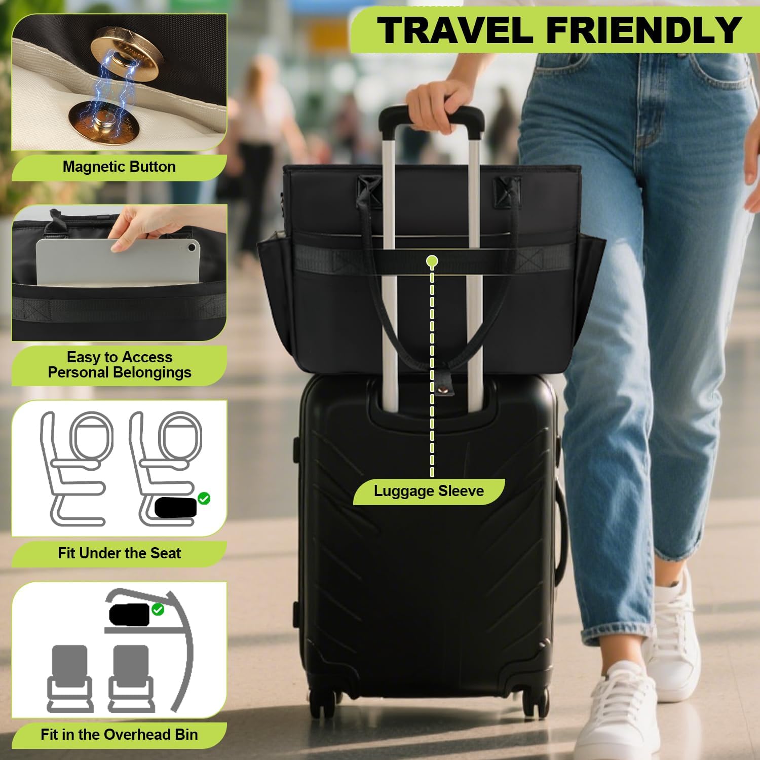 Teacher Tote Bag with Accordion File Folder Pocket& USB Charging Port, Large Utility Work Tote Bag with 15.6 Inch Laptop Compartment& Insulated Pocket for Women School Teacher Nurse (Black) - Image 7