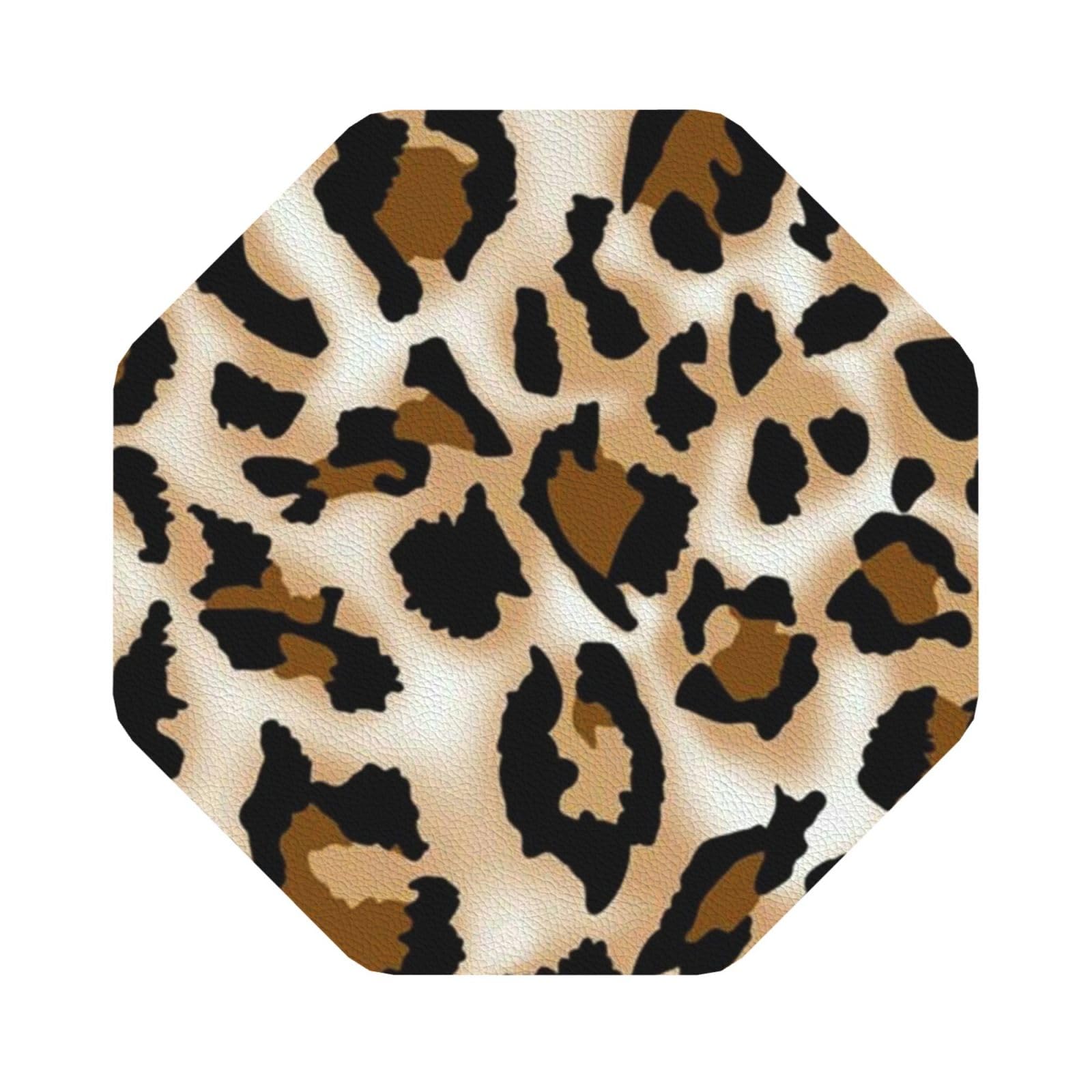 Leopard PU Leather Coasters Set of 6 Octagon Drink Coasters
