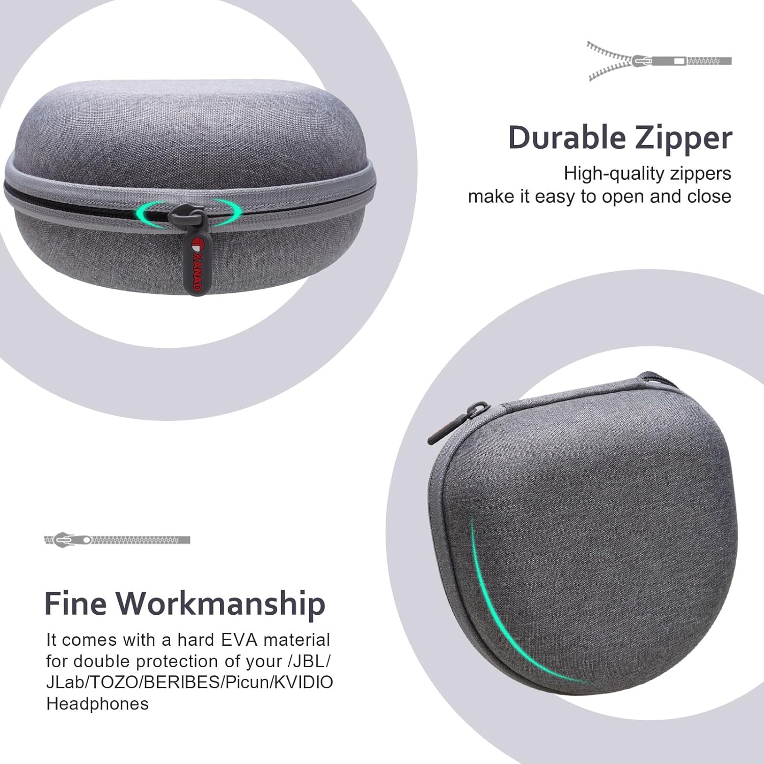 Headphone Headset Case for JLab JBuds Lux ANC/Beats/JBL/TOZO/BERIBES/Picun/KVIDIO Noise Cancelling Over-Ear Foldable Headphone (Gray) - Image 4
