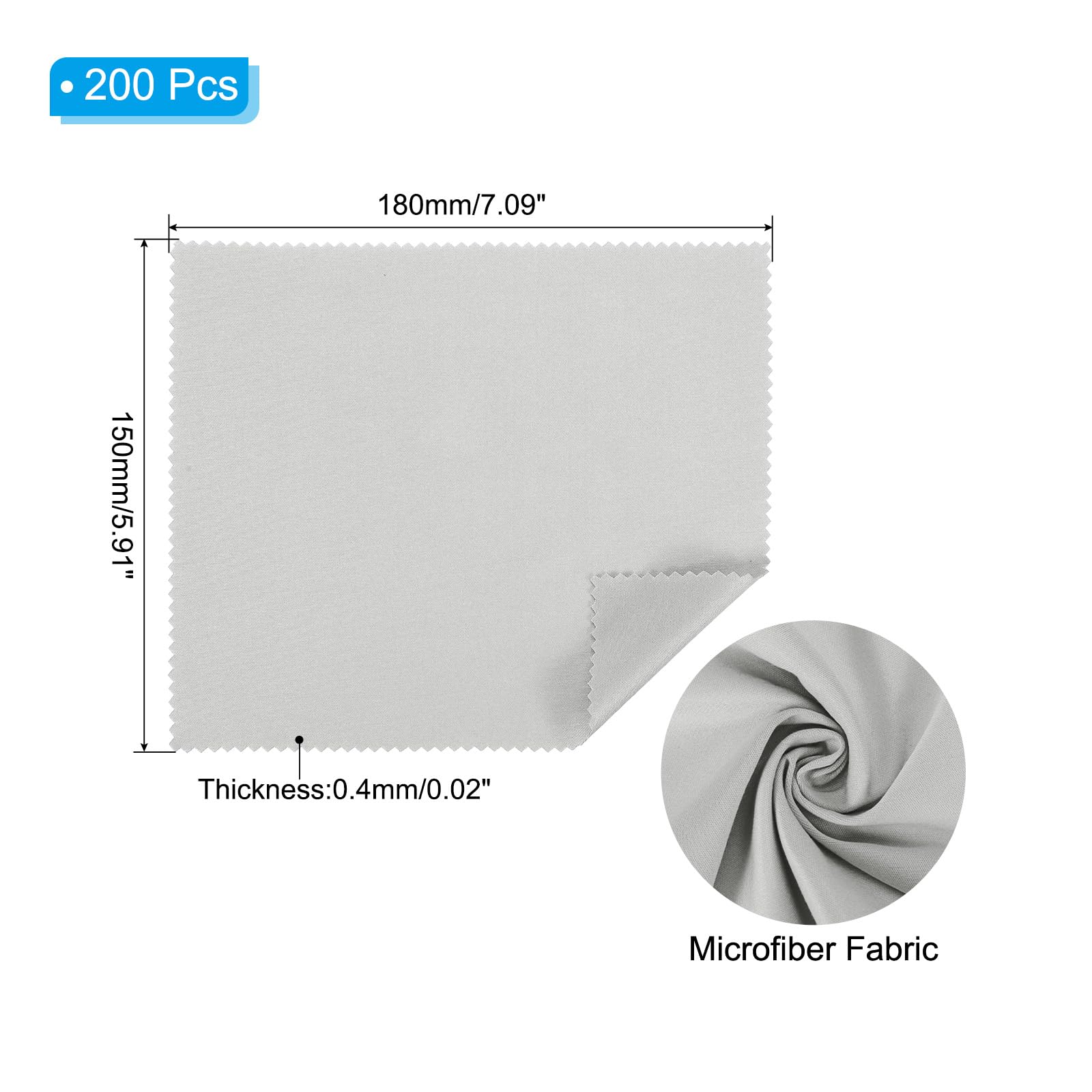PATIKIL Paño De Limpieza De Microfibra para Gafas 7"x6", Paquete De 200 Paños De Limpieza para Gafas Suave para Limpiar Pantallas para Lentes De Cámara Gafas Pantallas En Bolsa, Gris
