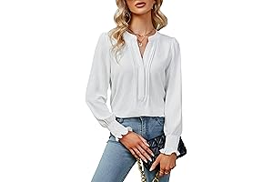 Women's Slim Fit Office Work Blouse, Elegant Ruffle Chiffon Blouses