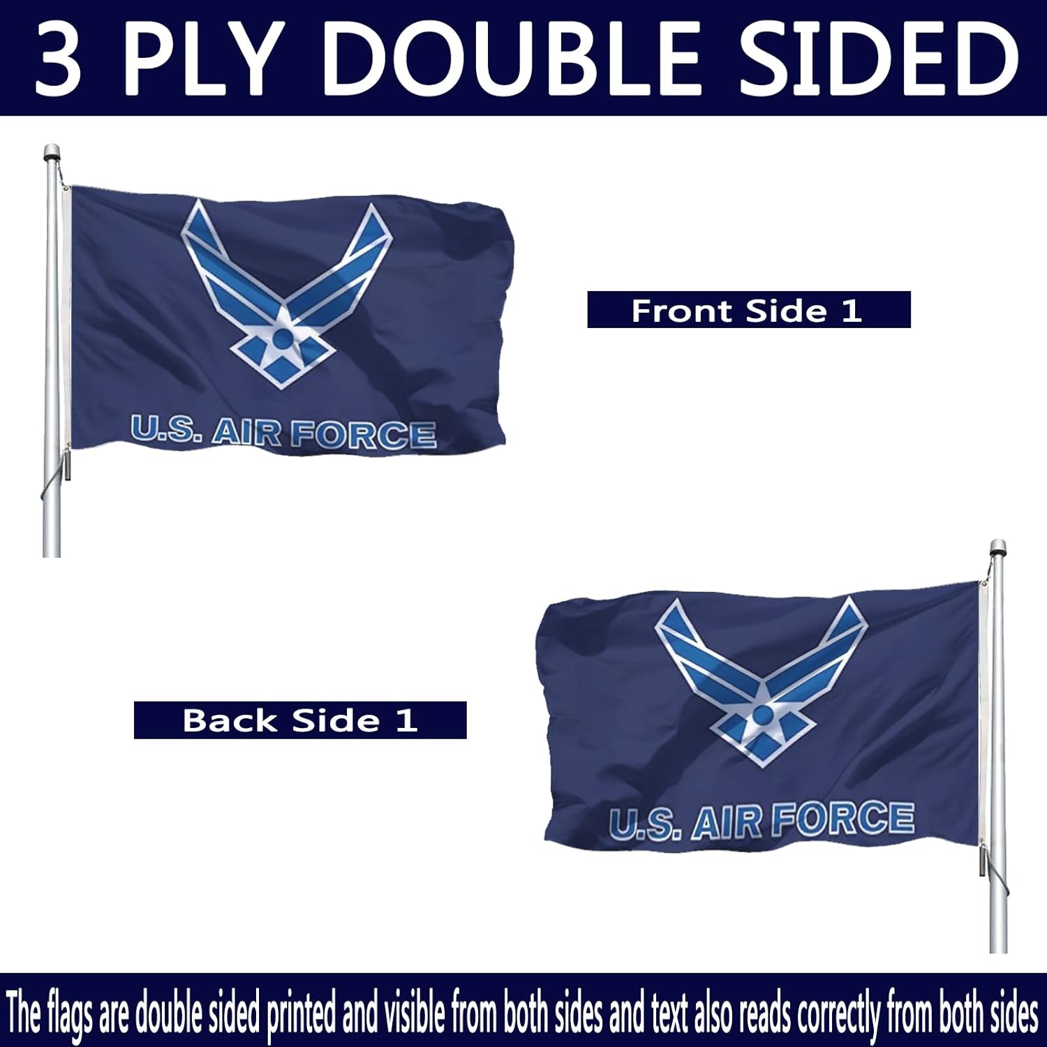 US Air Force Wings Flag Double Sided 5x8 Outdoor- Heavy Duty United States USAF Wing Military Flags Banner with 2 Brass Grommets 4 Rows Stitched