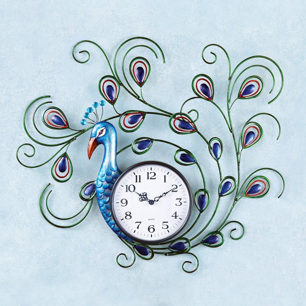 Crystal Peacock Metal Wall Clock