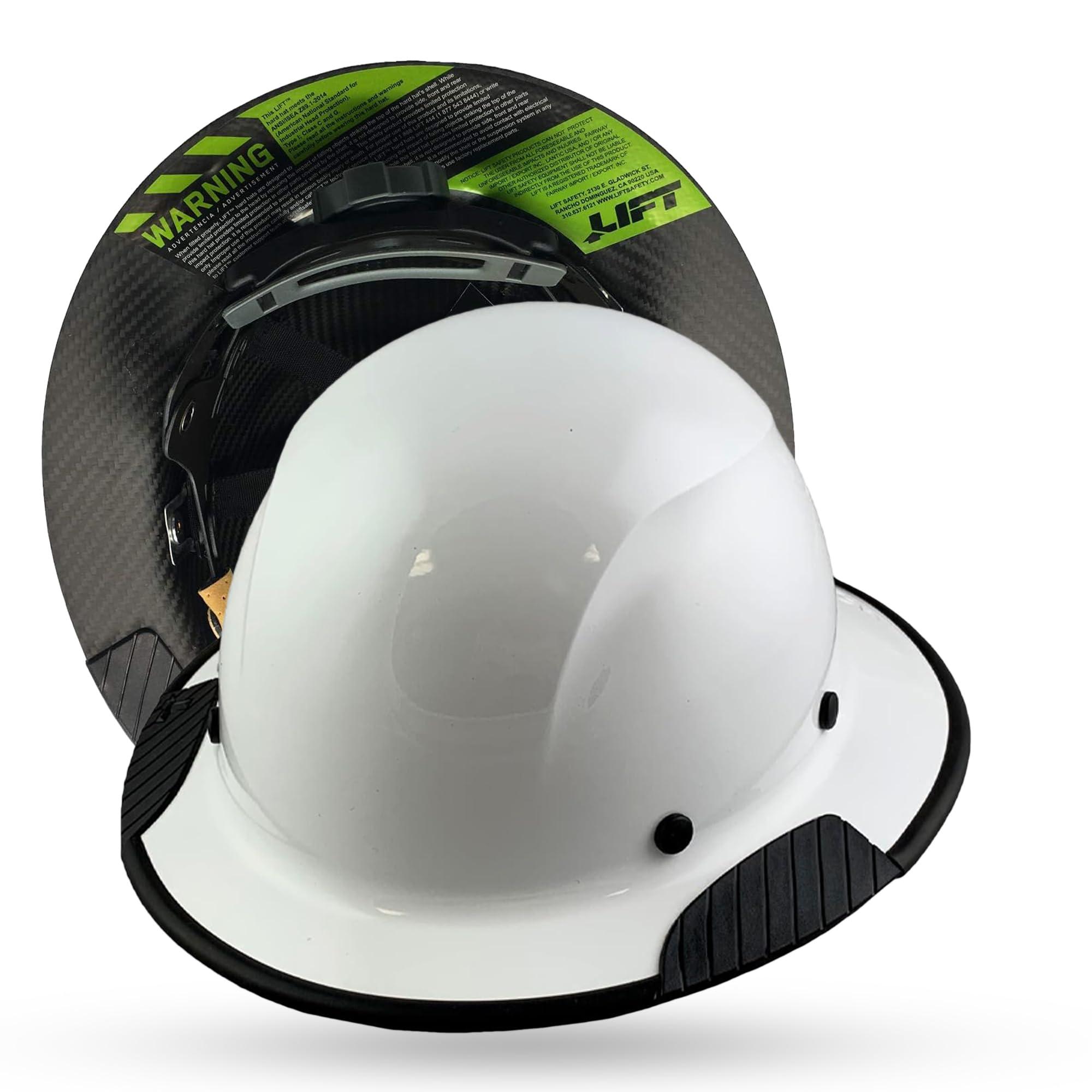Lift Safety Actual Carbon Fiber Material Hard Hat with Texas America Safety Company Protective Edging and Hard Hat Tote- Full Brim