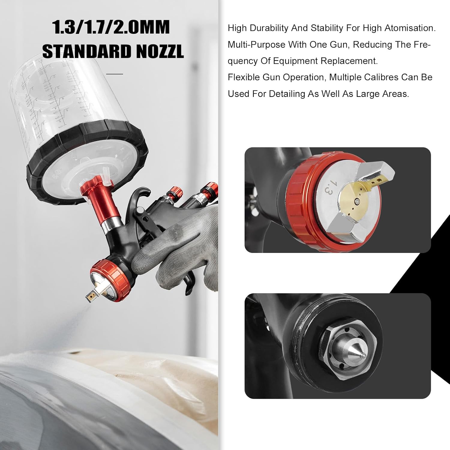 A610 LVLP Air Spray Gun Premium Kit, with 1.3/1.5/1.7mm Nozzles & Air Regulator, 650ml Mixing Cup & 10x Disposable Cups, Paint Gun for Cars, Furniture, Fence, Varnish&Top Coat