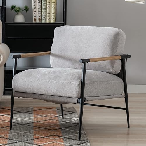 Miniatura 9 de LukeAlon Mid-Century - Silla decorativa de chenilla, ultra suave, con patas de metal, sillón moderno, tapizado, cómoda silla de ocio para