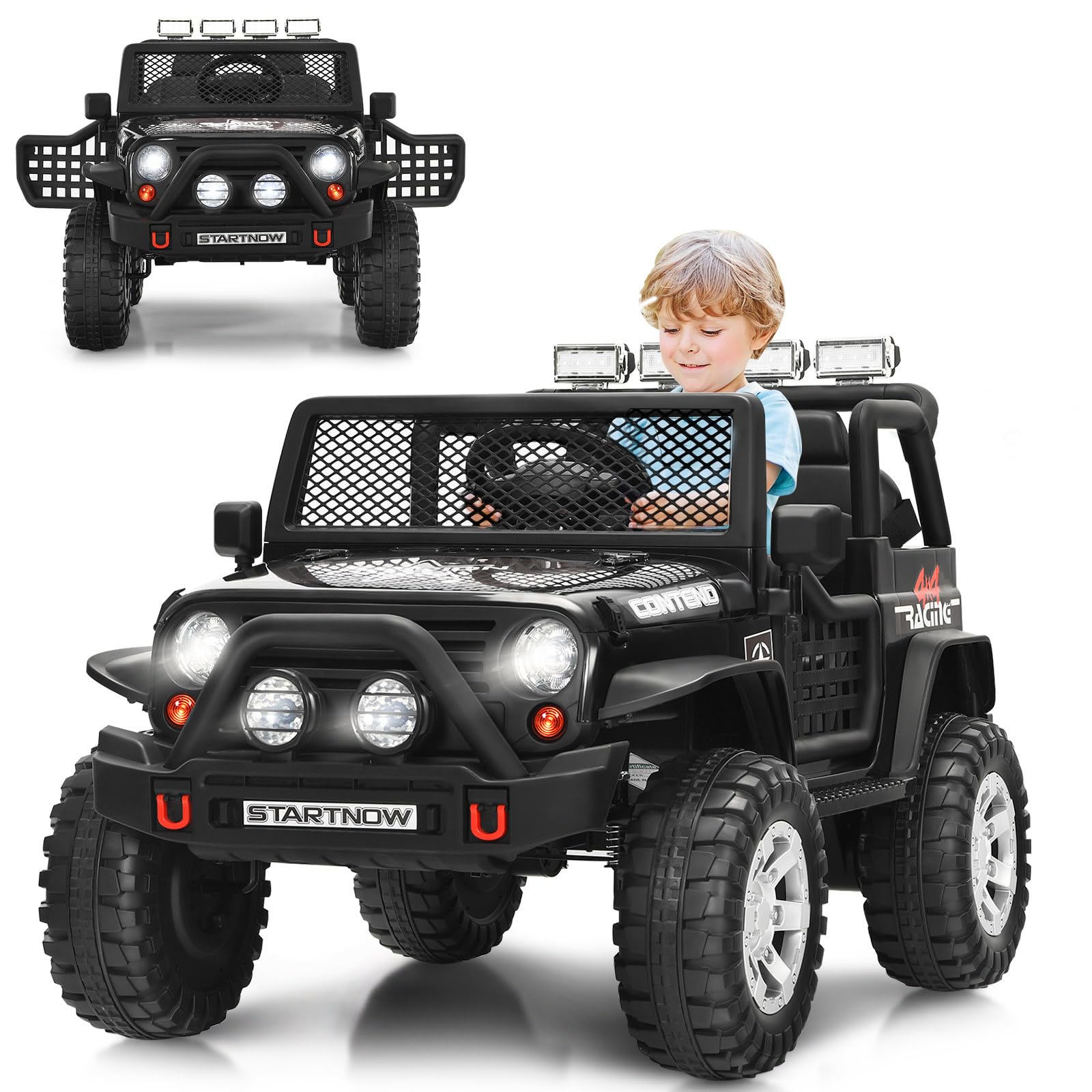 COSTWAY 12V Voiture Électrique Enfant avec Télécommande 2,4G, Véhicule Électrique avec Lumières LED & Musique & Klaxon, Démarrage Lent, 3 Vitesses, Charge 50kg pour Enfant de 3 Ans+ (Noir)
