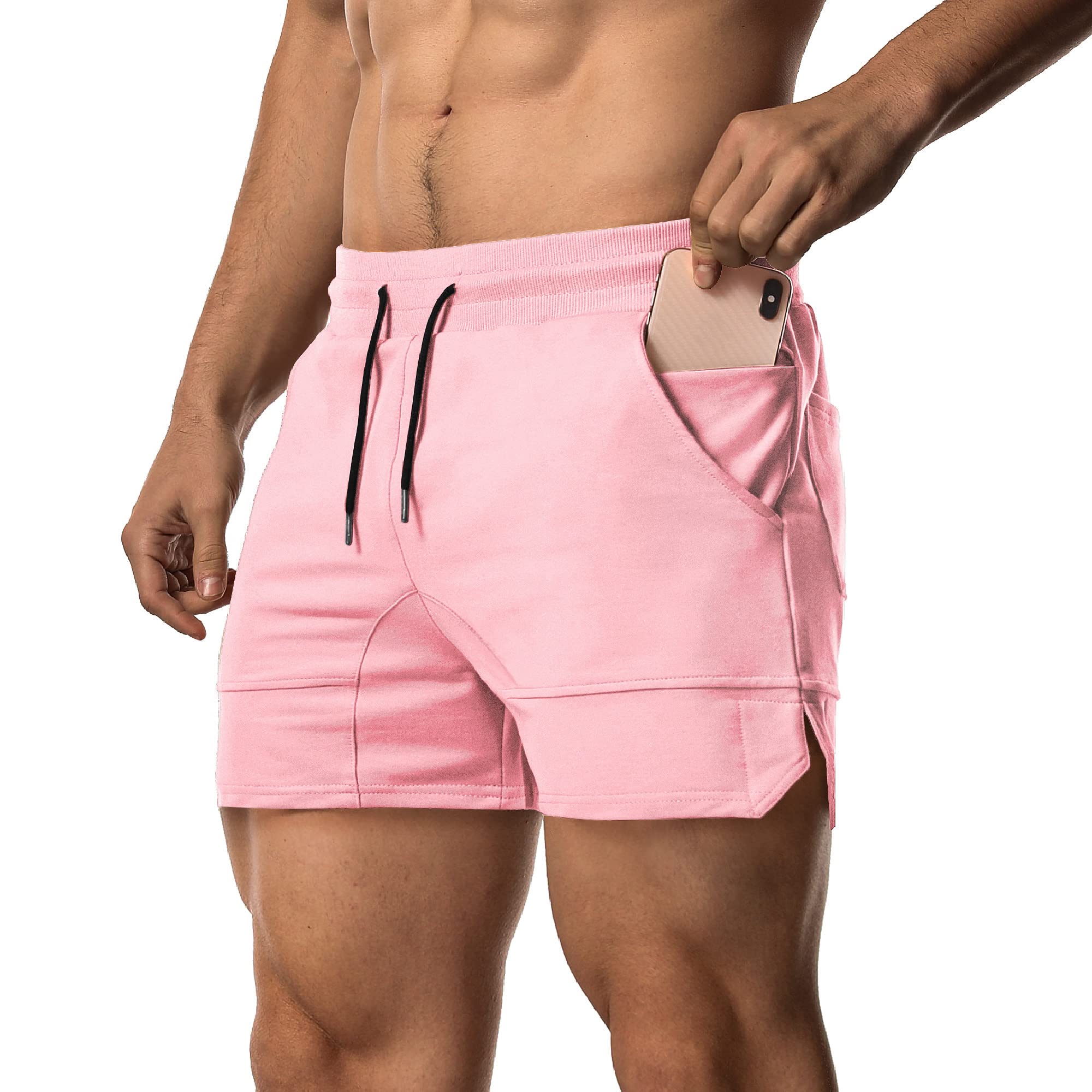 EVERWORTH Men's Solid Gym Workout Shorts Bodybuilding Running Fitted Training Jogging Short Pants with Zipper Pocket 3 Colors