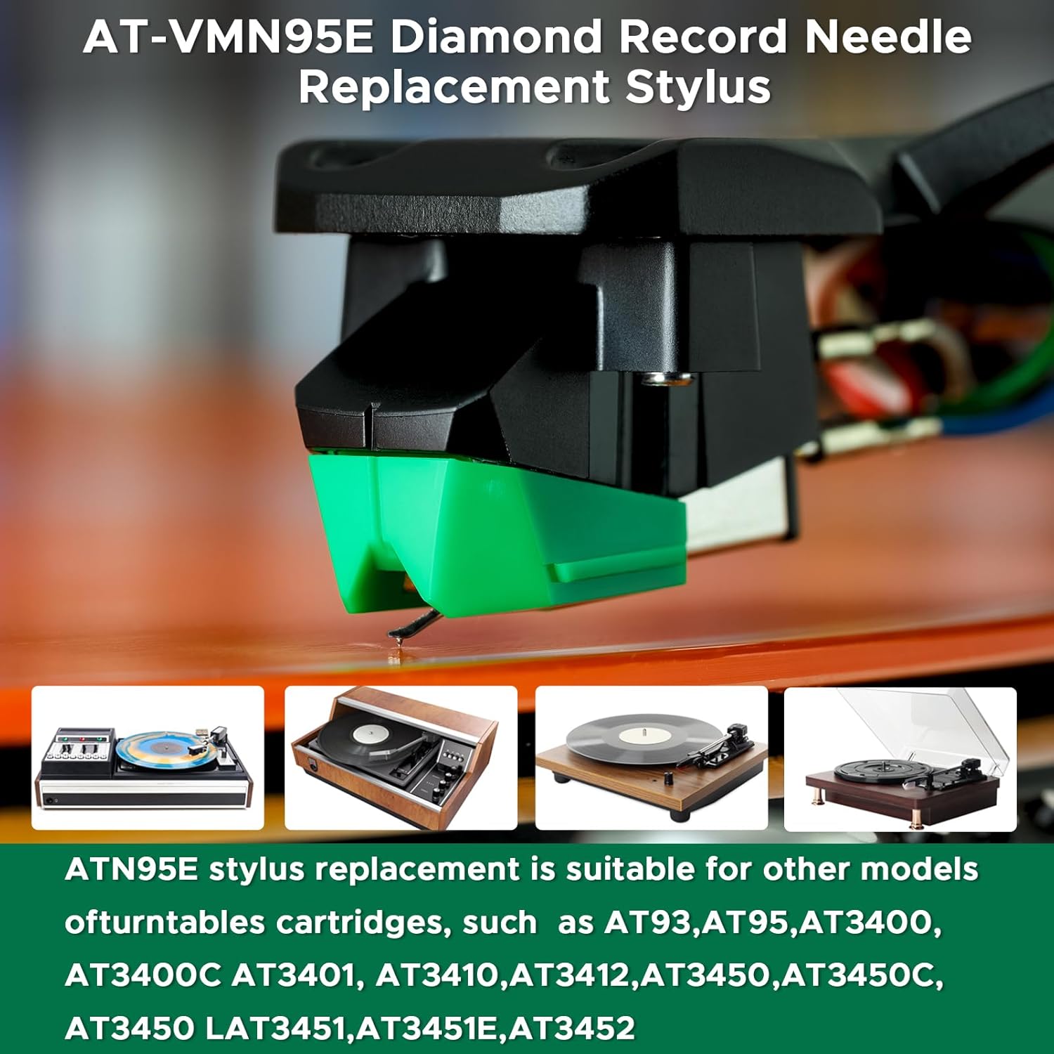 AT-VMN95E Replacement Stylus for Audio-Technica VM95 Series - Carbon Fiber Needle Tip, Compatible with AT-VMN95C/95E/95EN/95ML/95SH/95SP Cartridges, Includes Stylus Brush & Record Cleaner Tool Kit - Image 3