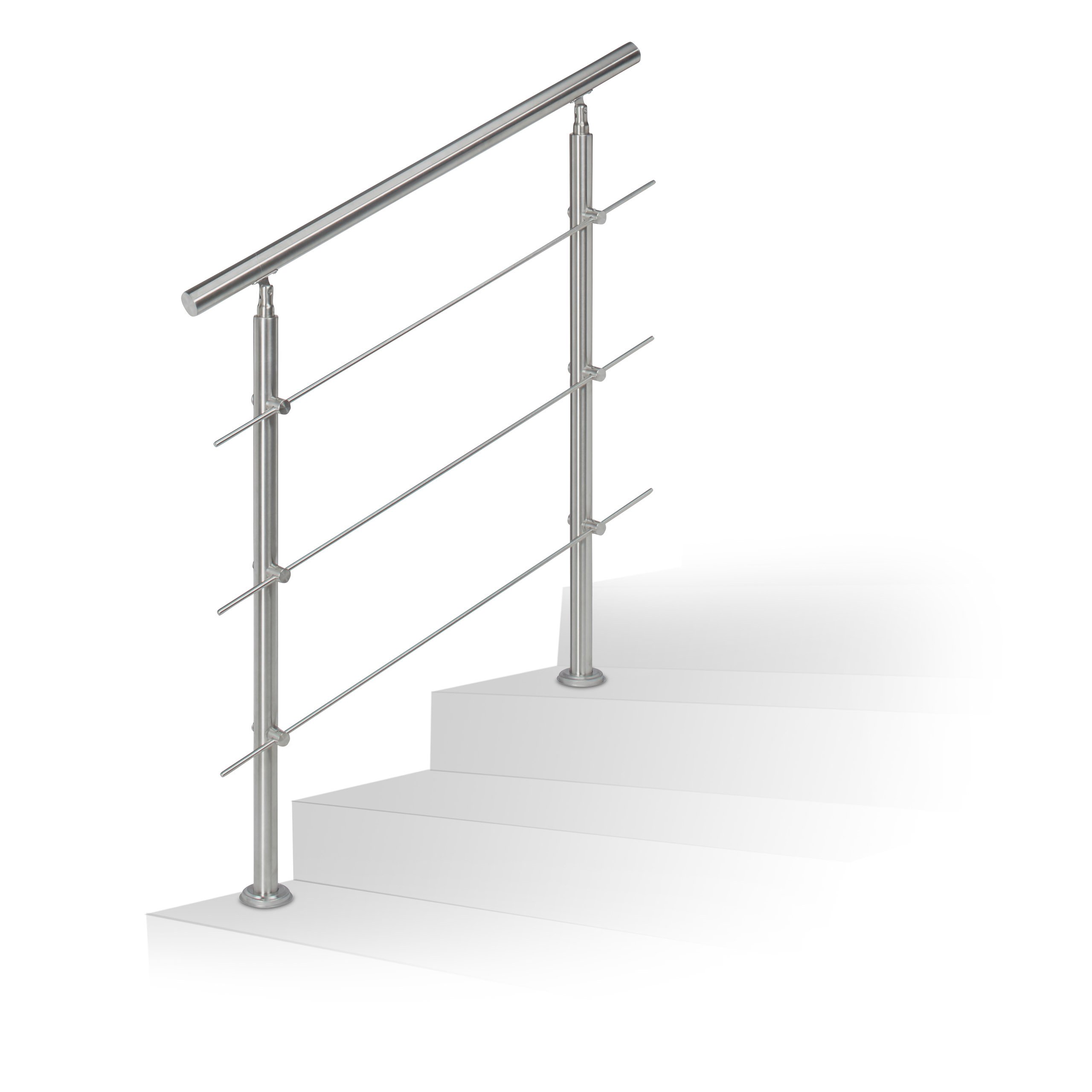 Relaxdays Barandilla Escalera, Pasamanos de 1 m Largo, 2 Postes, 3 Travesaños, 1 Ud., Acero Inoxidable, Plateado