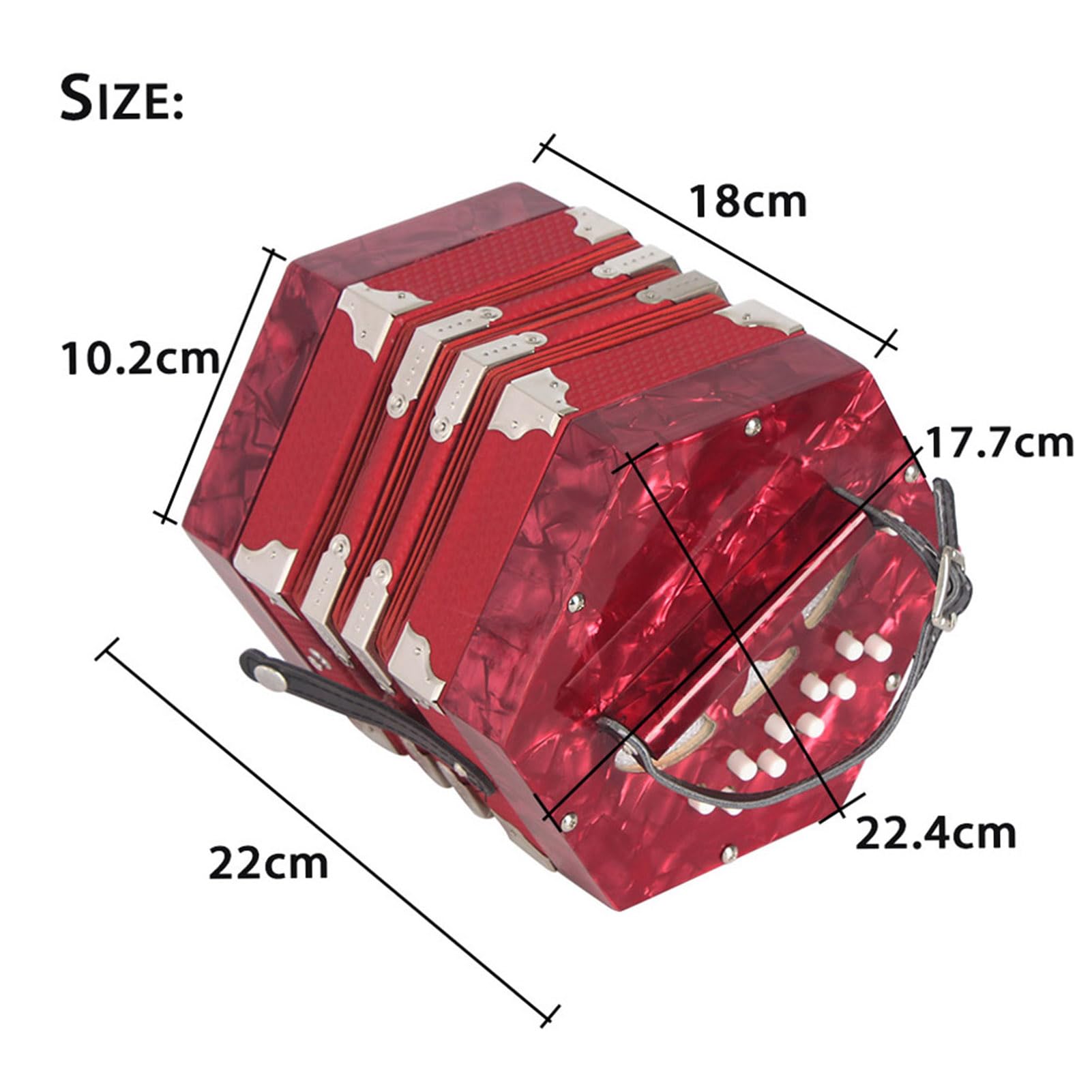 Tissting Concertina, 20 Keys Akkordeon für Erwachsene, 20 Button 40 Reeds Anglo -Stil mit Tragetasche, anglostil GC getestetes Akkordeon mit Lederband und Tragetasche rot