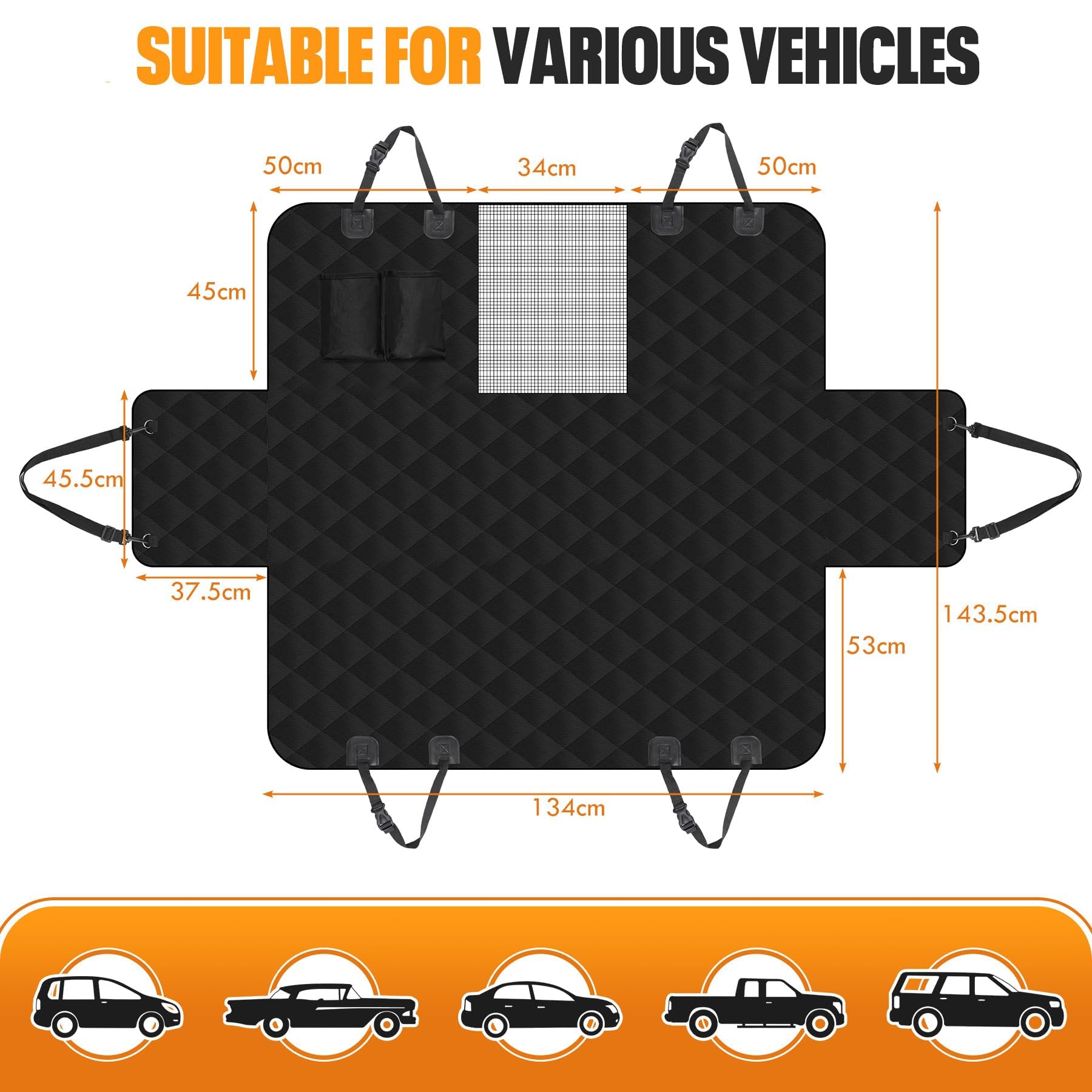 Dog Car Seat Cover for Back Seat with Mesh Window, 600D Heavy Duty Waterproof Hammock, Universal Fit for Cars and SUVs (Standard 56.5"x53") - image 5