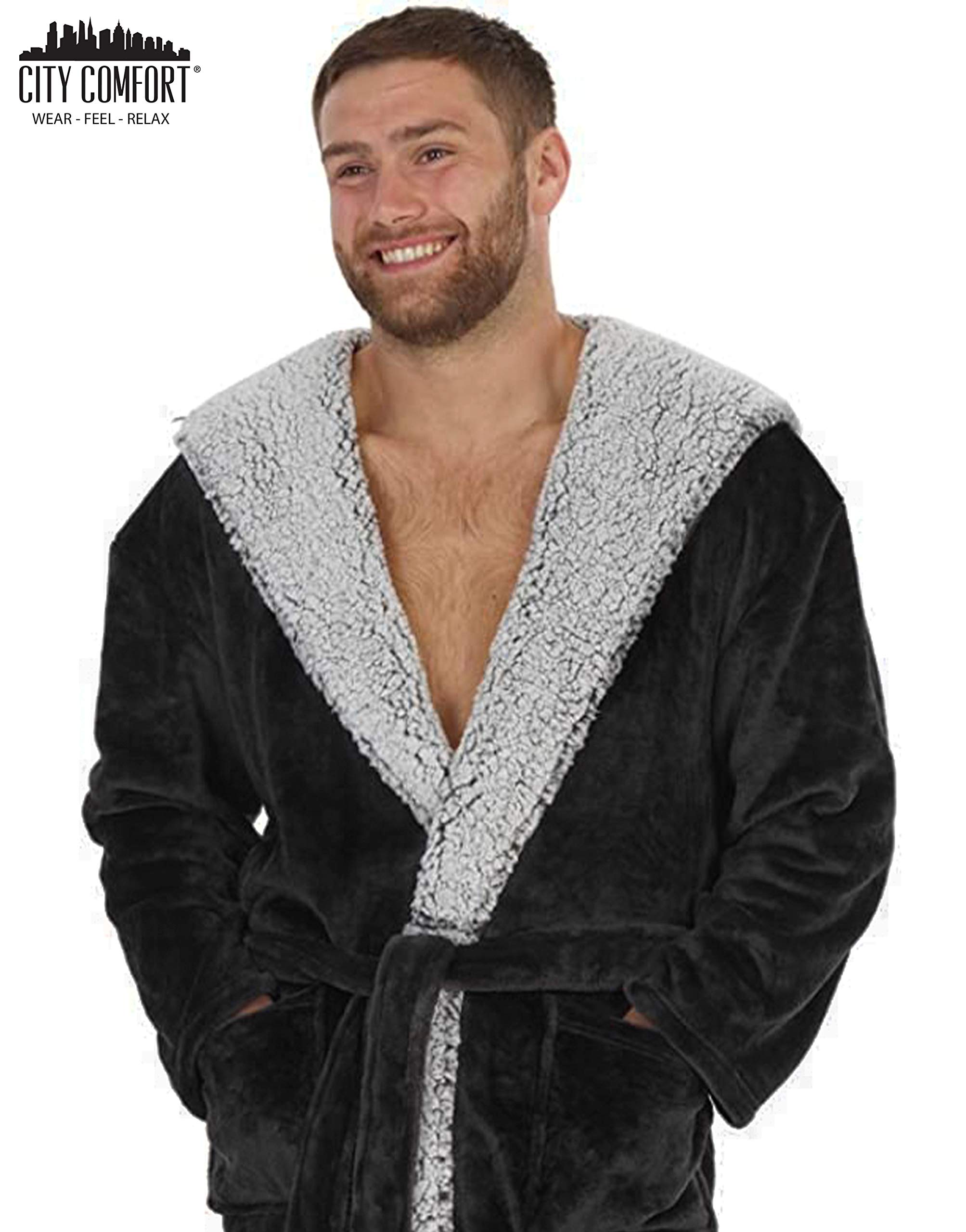 CityComfort Accappatoio Uomo con Cappuccio, Vestaglia in Pile Morbido, Abbigliamento Uomo per Adulti, Ragazzi