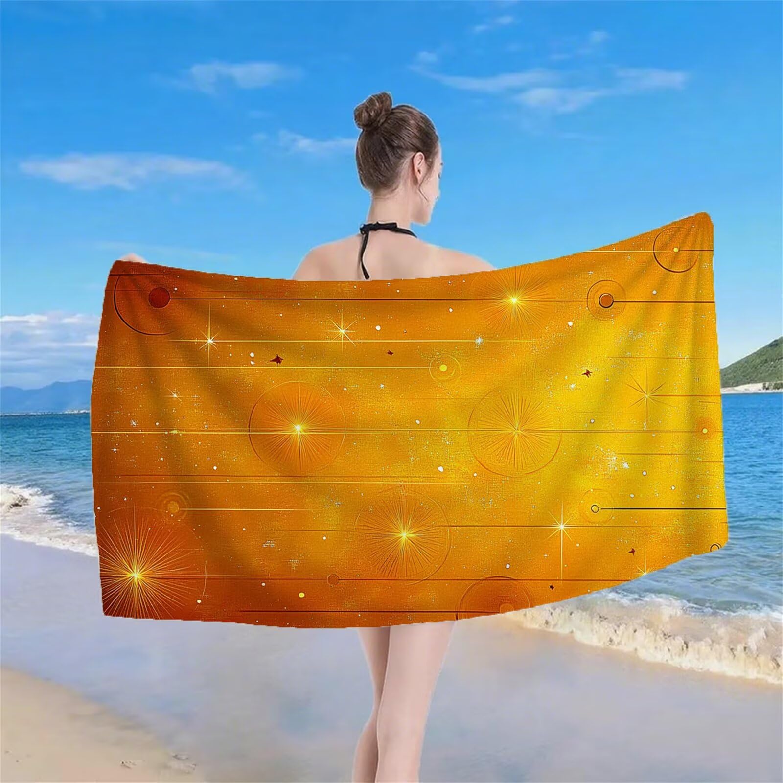 Serviette de Plage XXL 220x100 cm Anti Sable et Séchage Rapide Microfibre Drap de Plage Serviette de Bain Grande Taille Drap de Bain pour Homme Femme Voyages Natation Camping Pique Nique Orange S-613
