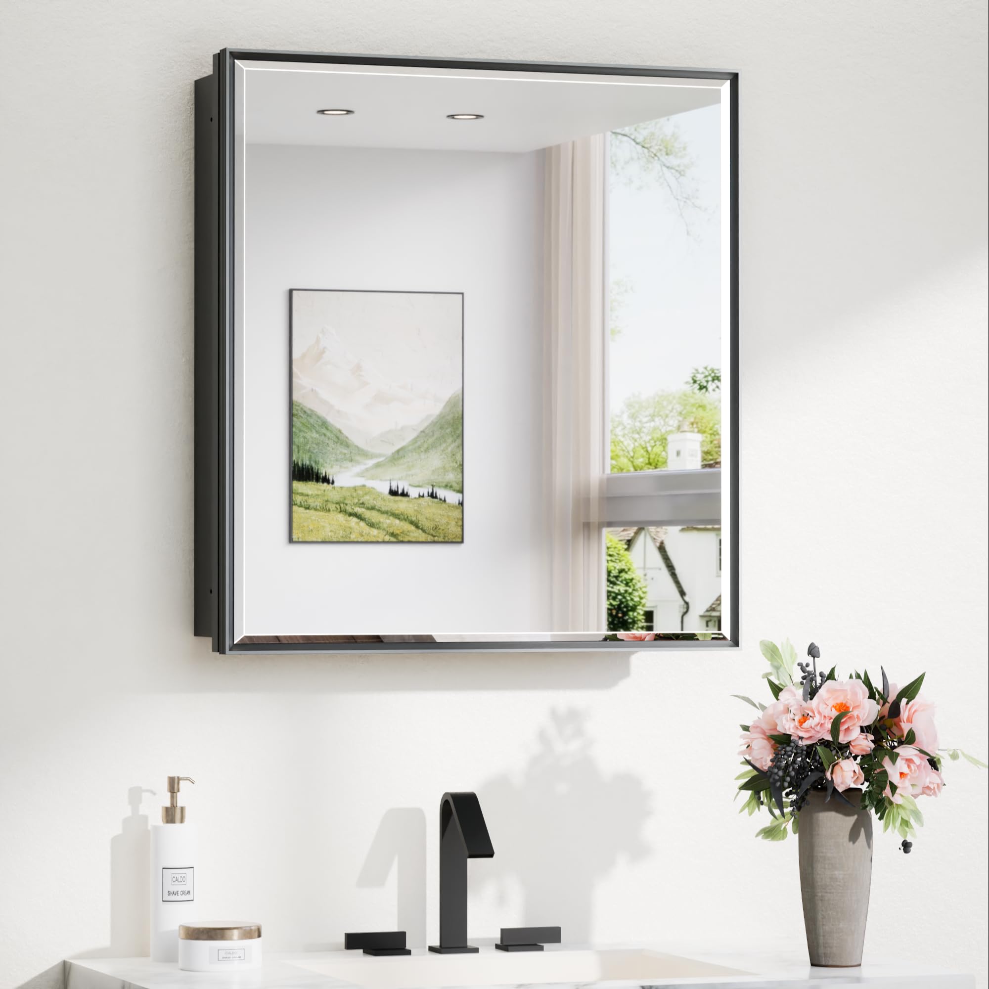 TokeShimi 24x26 Mirrored Medicine Cabinet for Bathroom, Fully Assembled
