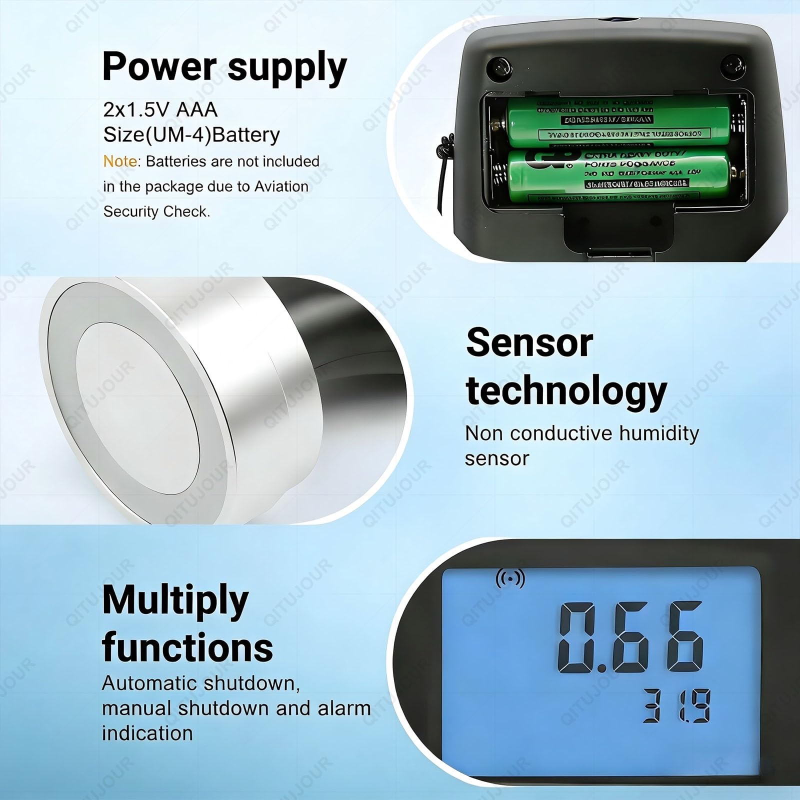 Misuratore di attività dell'acqua per test alimentari, tester portatile di sicurezza per frutta e verdura, display a LED, gamma 0-1,0 aw, risoluzione 0,01 aw, strumento di misurazione accurato