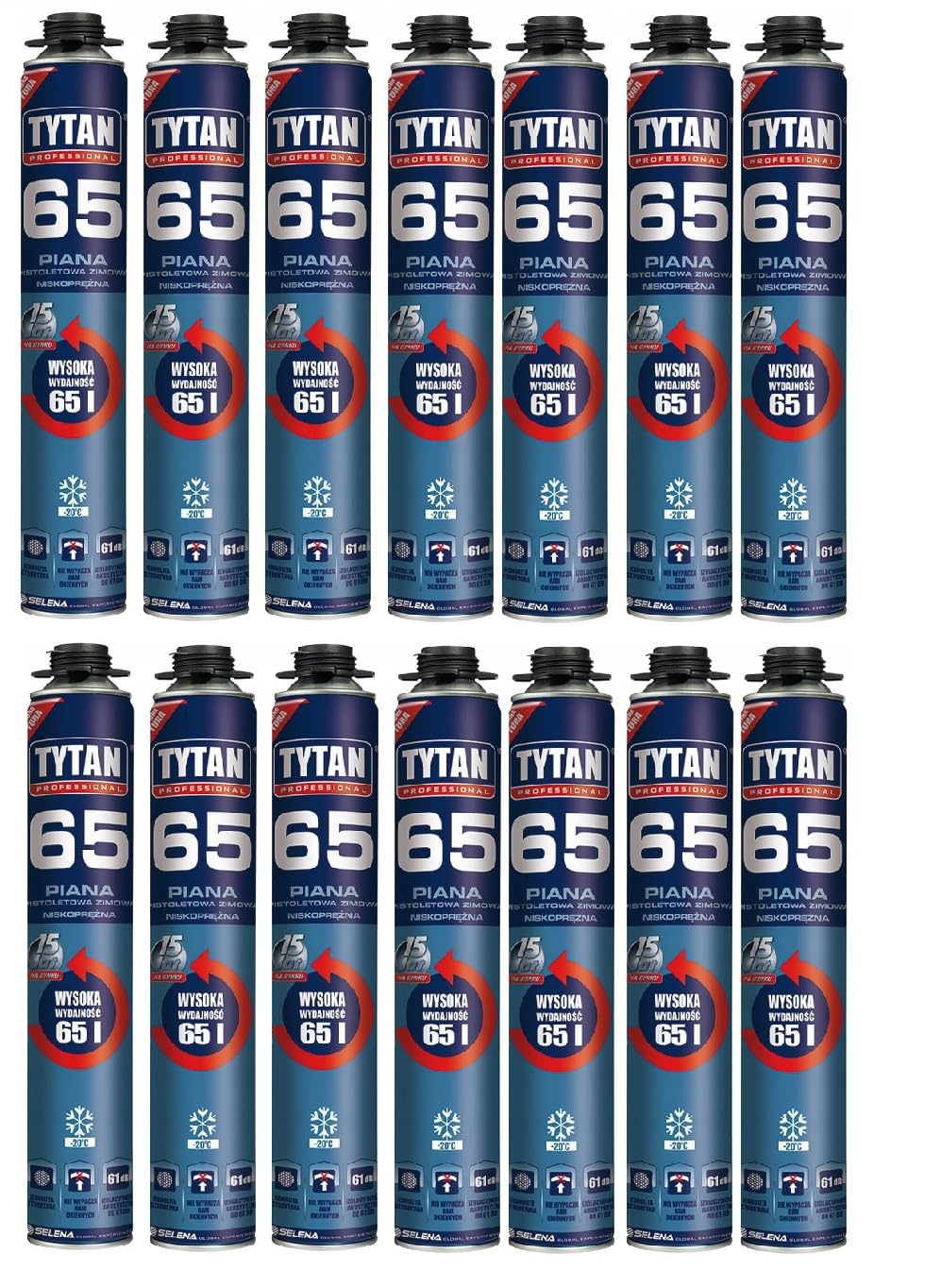 Pianka do pistoletu Tytan 65 pianka zimowa | montaż | działanie wysokich i niskich temperatur (od -60°C do +100°C) 14 x 750 ml