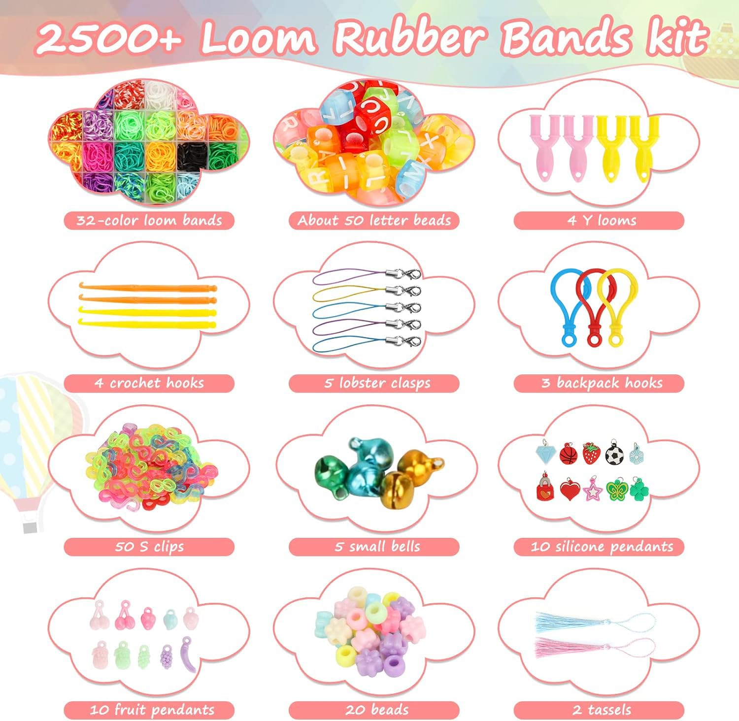 ROSHUKG 5100 Loom Bänder Set für Kinder, 24 Farben Gummibänder Set für