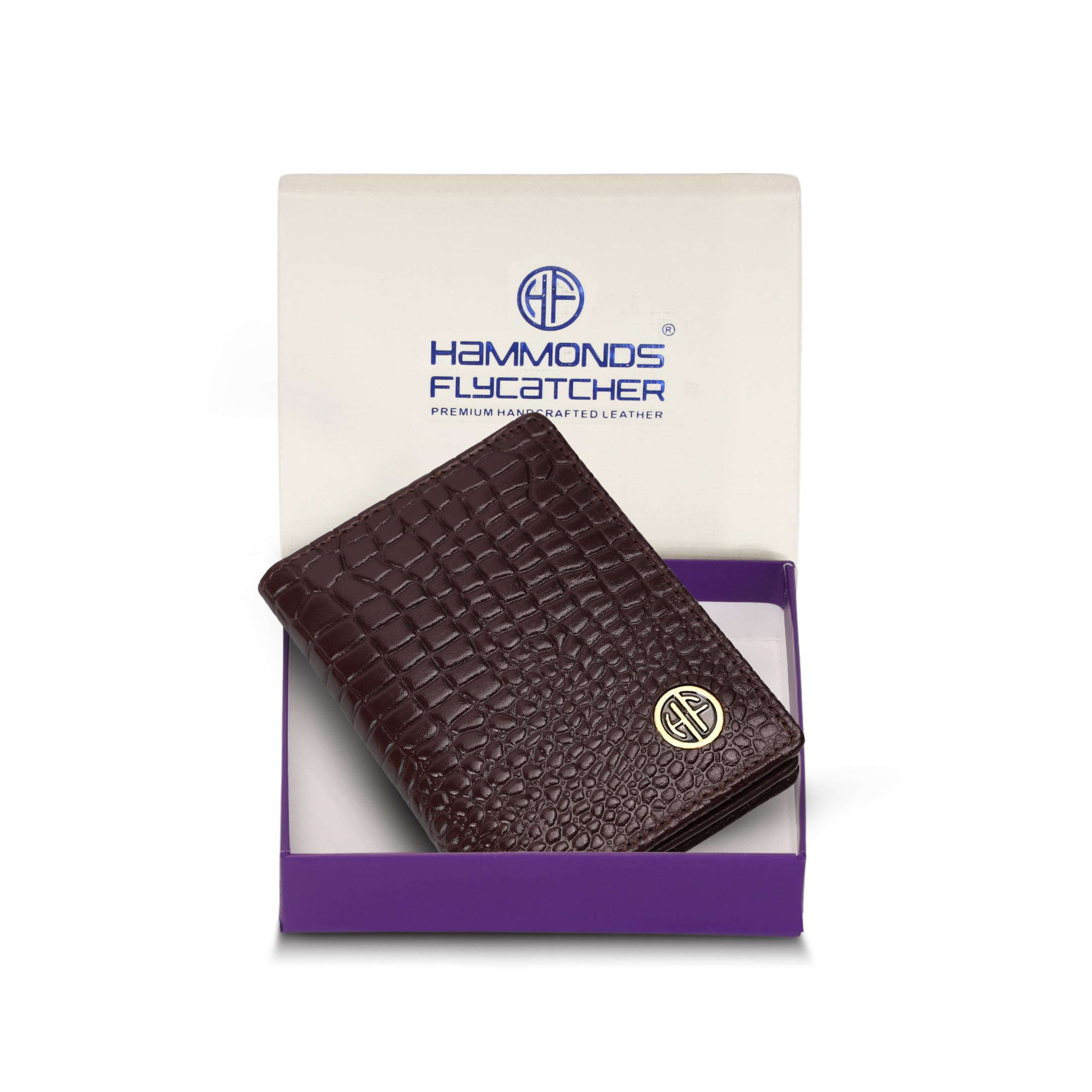 HAMMONDS FLYCATCHER Genuine Leather Card Holder Wallet for Man & Women, RFID Protected ATM/Credit Card Holder Wallet for Men with 4 Slots(Fits Upto 8 Cards), Gift for Men - Croc Redwood