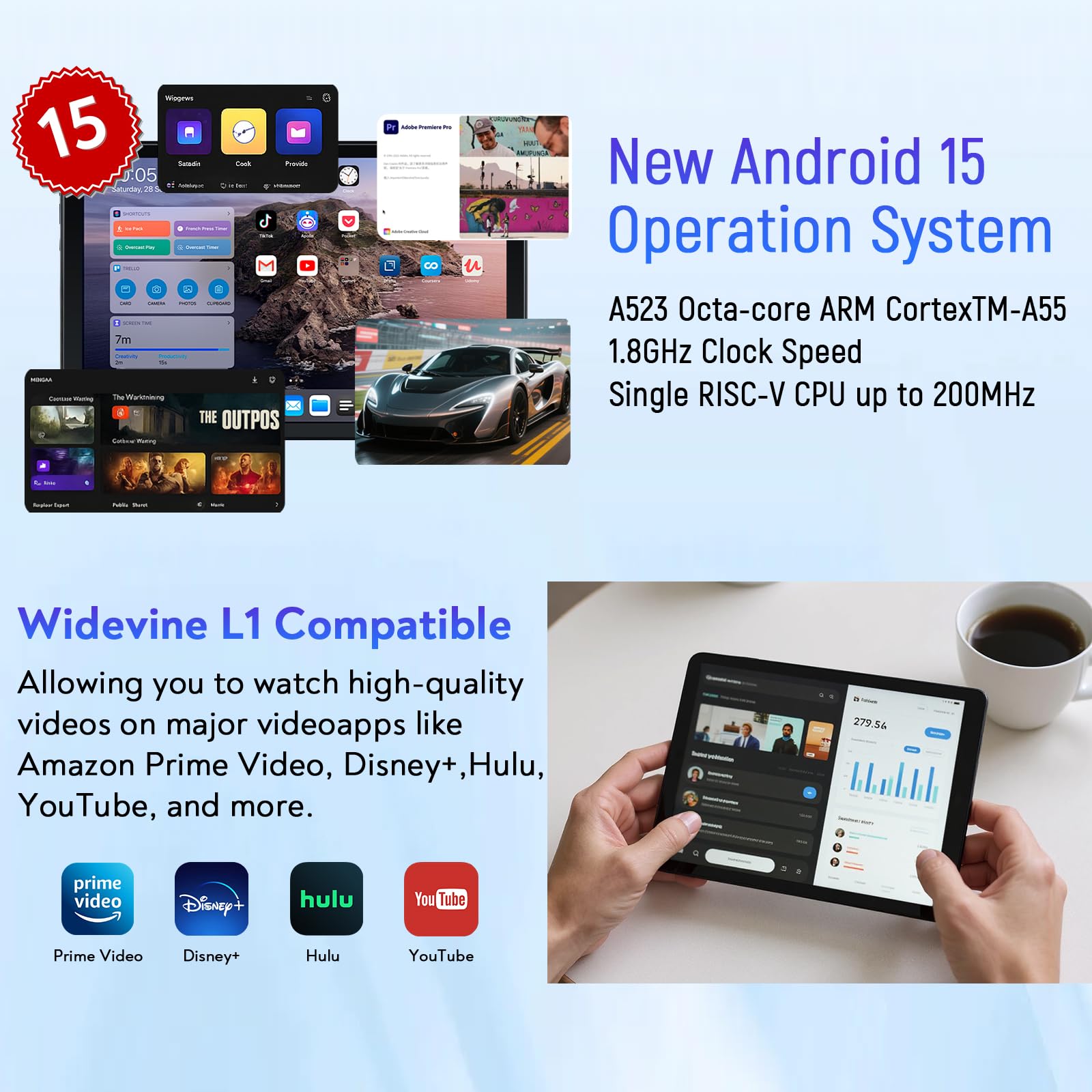 Jeazans Tablet 10 inch, Android 15 Tablets with 24GB RAM 128GB ROM (1TB Expandable), Octa Core Processor, 1280x800 HD IPS Display, 5000mAh, Android Tablet for Gaming/Work/Entertainment - 5