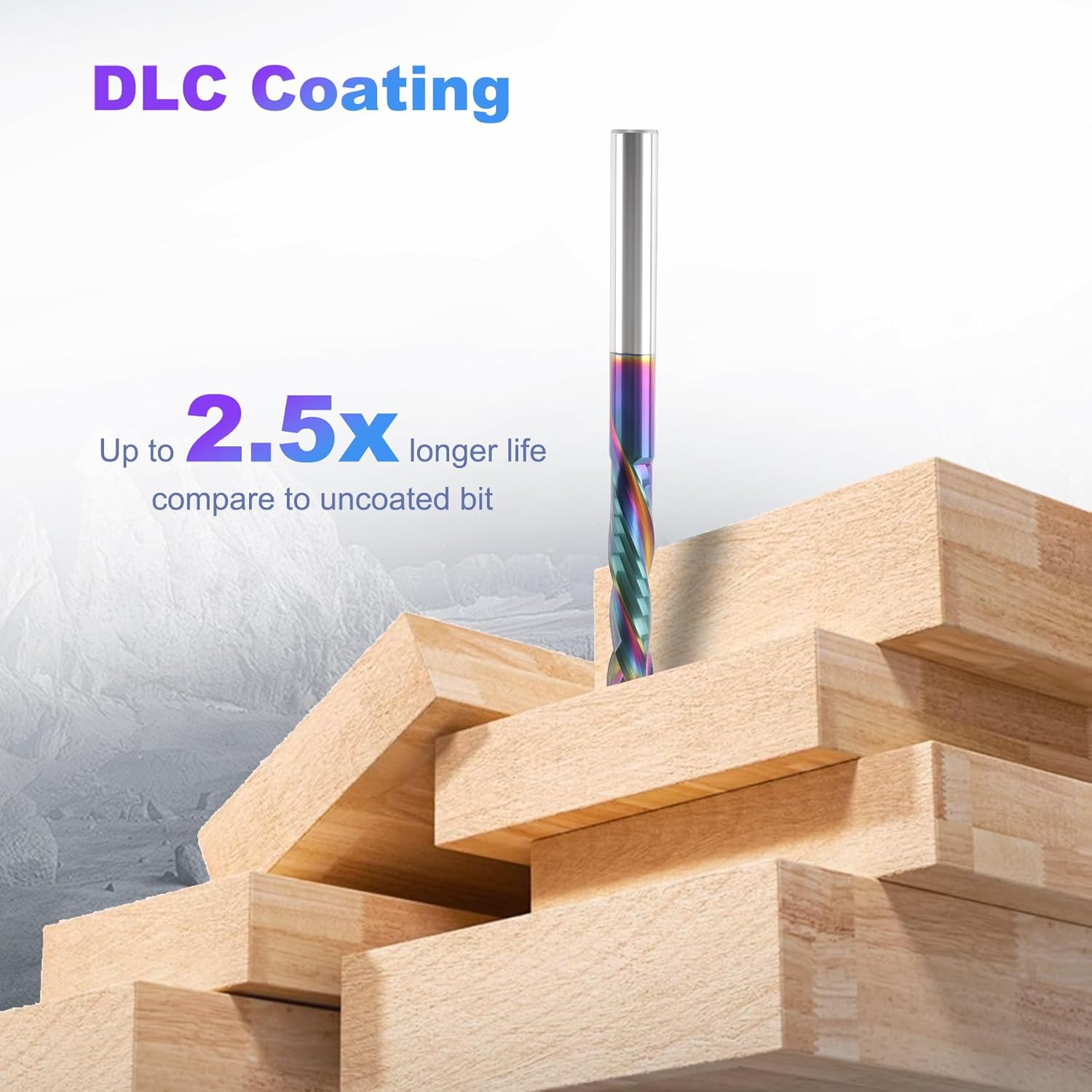 CNC Compression Router Bits 1/4 Inch Shank and Cutting Diameter, 2-Flute Spiral Solid Carbide Milling Cutters with DLC Coating,Up Down Cut End Mill for Carving Wood Woodworking Tools