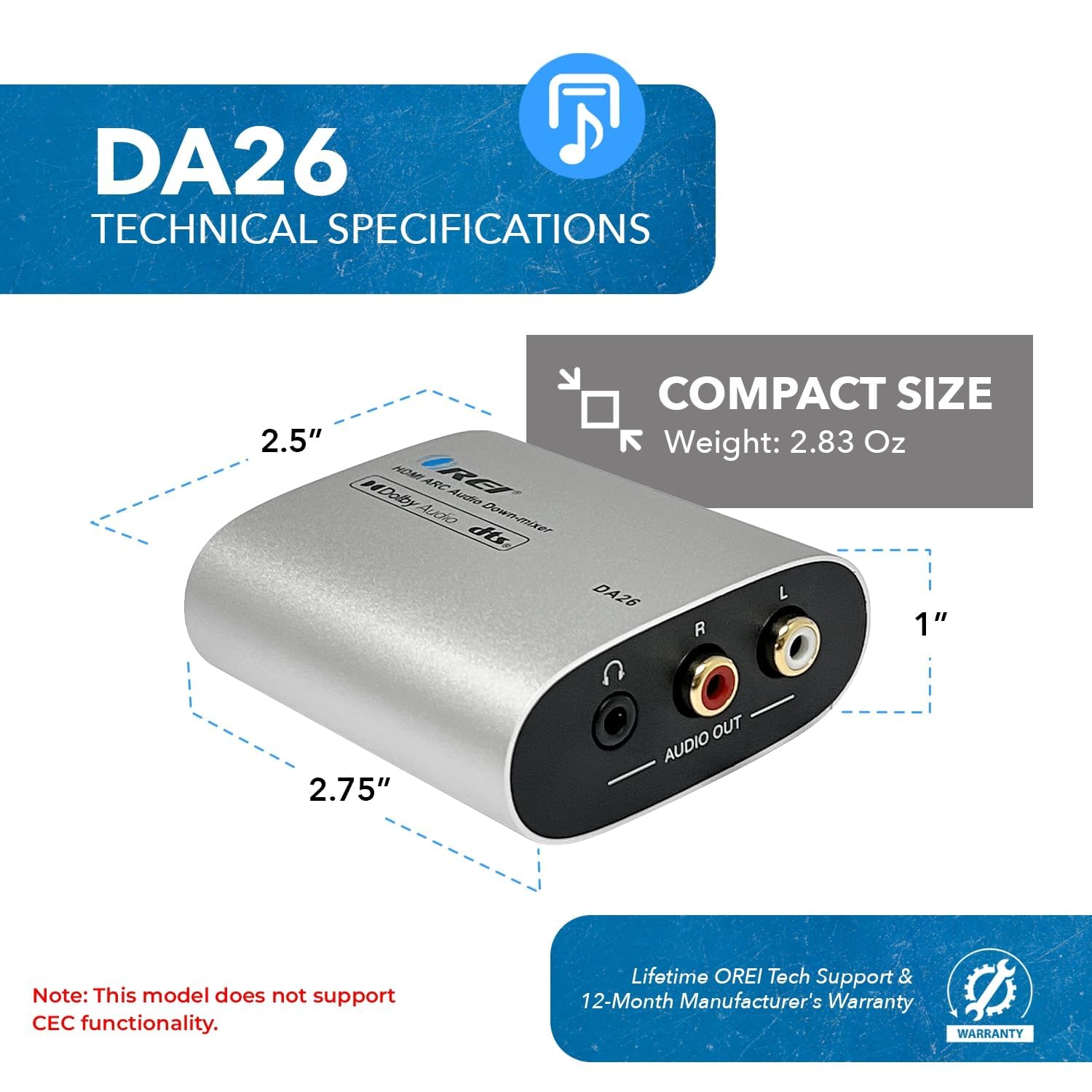 OREI Convertisseur audio analogique HDMI ARC vers RCA L/R Dolby Audio DTS avec prise jack 3,5 mm prise en charge sorties casque/haut-parleur – Convertisseur HDMI ARC vers audio analogique