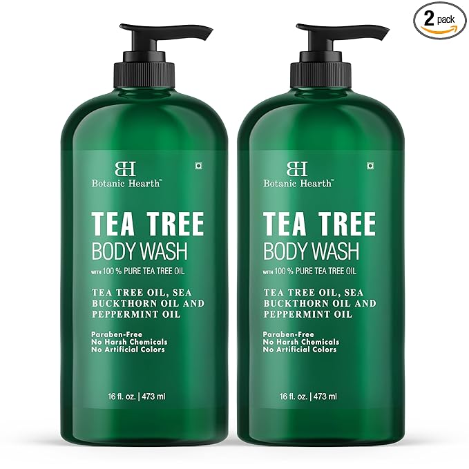 Botanic Hearth Tea Tree Body Wash (Pack of 2) for Men and Women - Moisturizing Body Wash Helps Soothe the Skin - Refreshing and Hydrating Cleanser, Sulfate Free, Paraben Free - 16 Fl Oz each