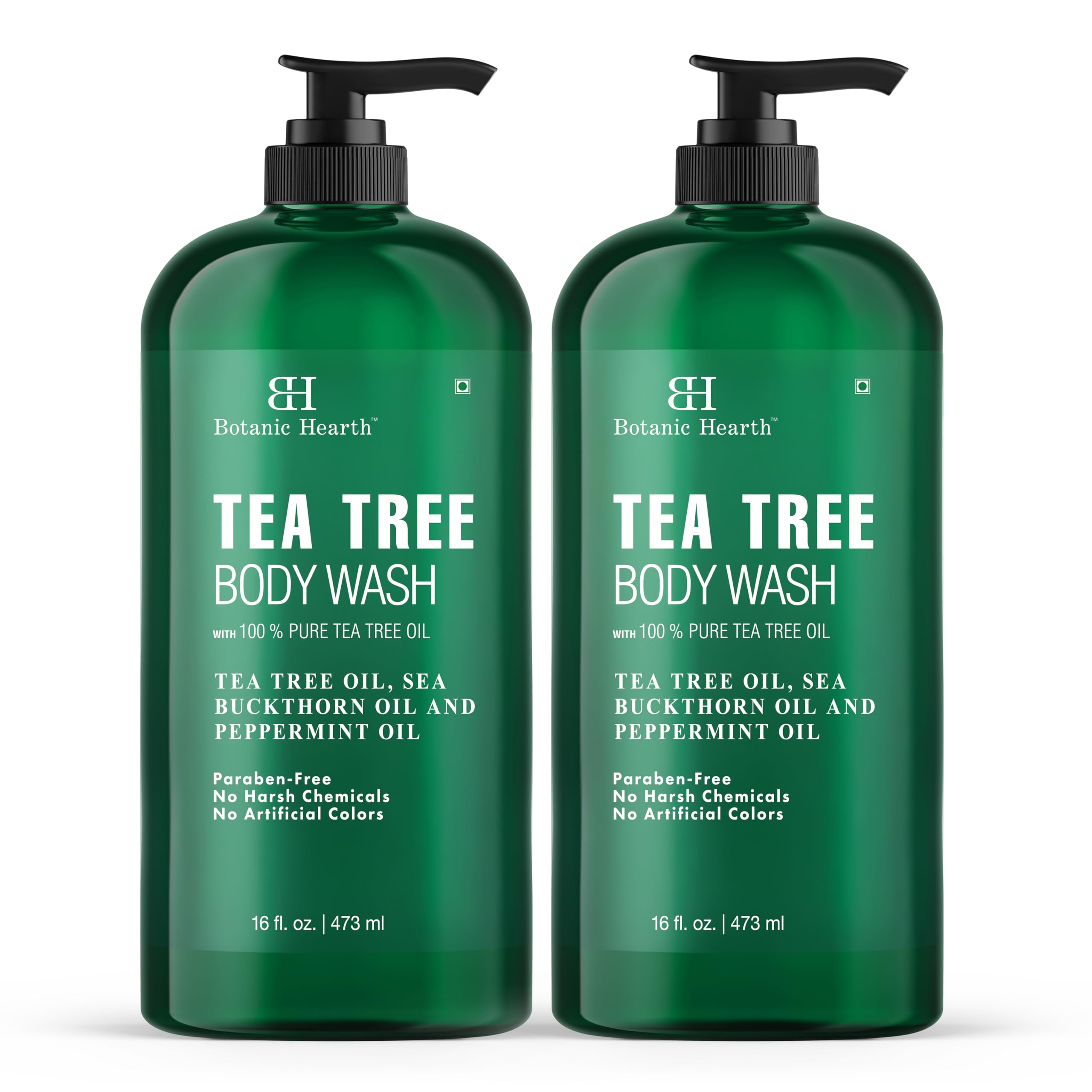 BOTANIC HEARTH Tea Tree Body Wash, Helps Nail, Athletes Foot, Ringworms, Jock Itch, Acne, Eczema & Body Odor, Soothes Itching & Promotes Healthy Skin and Feet, Naturally Scented, 16fl oz 2 Pack