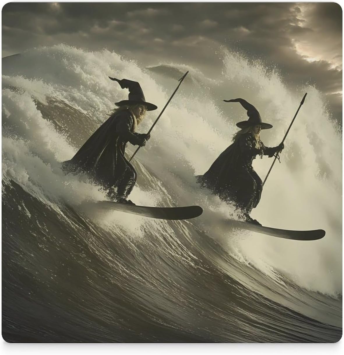 Waterskiing Witch Ceramic Coasters Square Drinks Coaster Coffee Table Decor Table Coaster for Home Bar