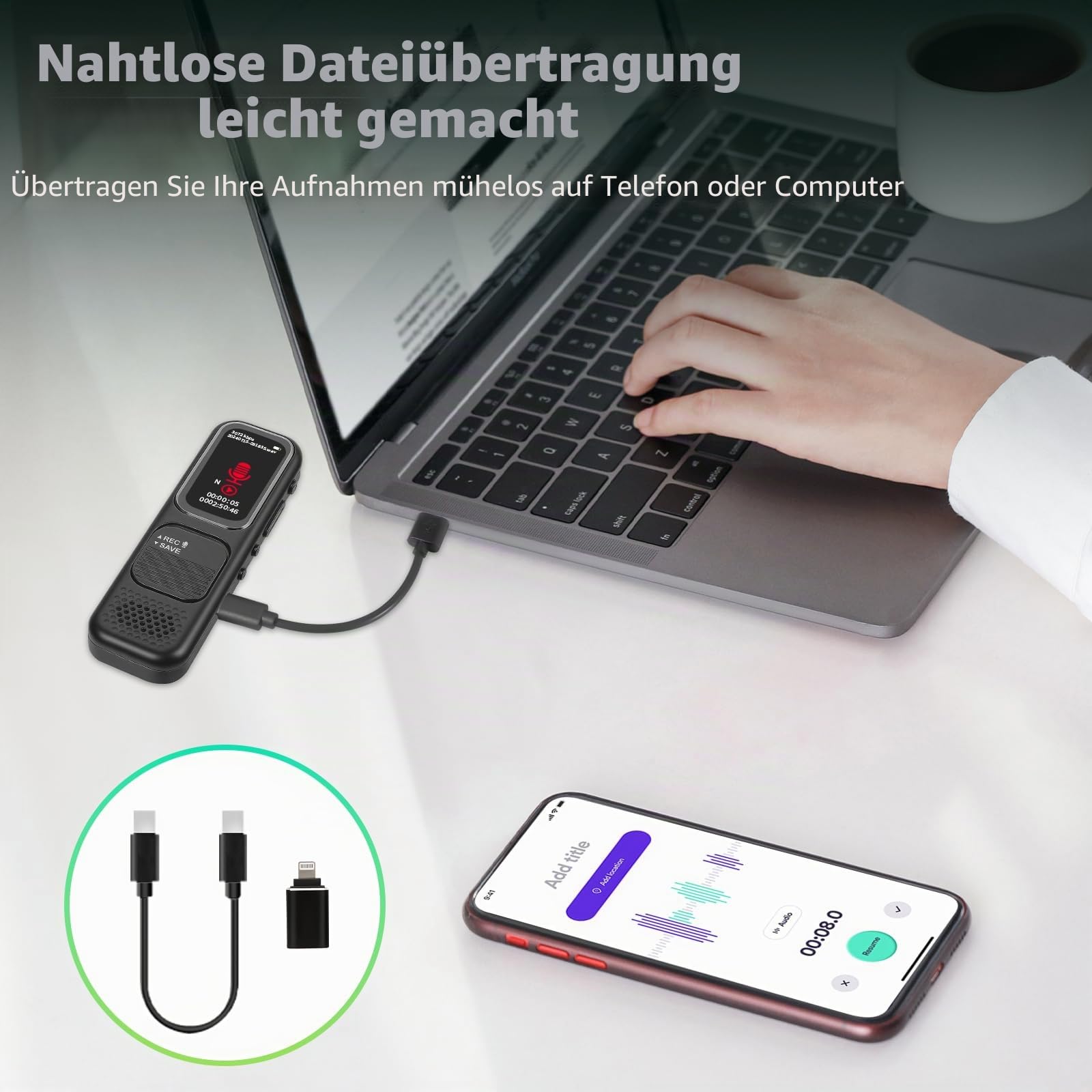 64 GB Diktiergerät Digital mini – 3072 Kpbs Magnetisches Sprachaktiviertes Aufnahmegerät mit DSP-Rauschunterdrückung für Anrufe/Interviews/Unterricht/Besprechungen