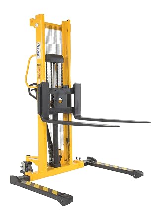 Vestil VHPS-2000-AA Manual Hydraulic Hand Pump Steel Stacker with Adjustable Forks, 2000 lb. Capacity, 62" Length x 54" Width x 79" Height, Yellow / fix height 79" / fix length 62"
