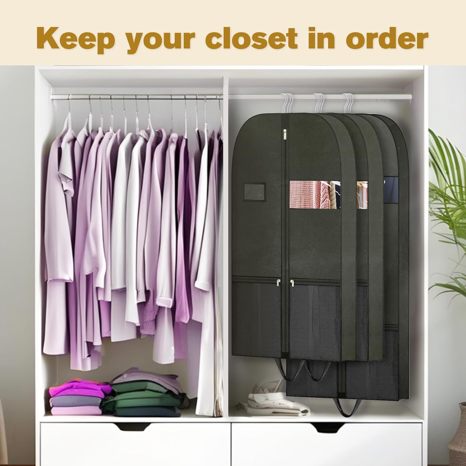 Heavy Duty Large clothing storage Breathable Garment Bags for Travel and Closet, Zippered Hanging with Airflow Fabric, Perfect for Storing Dresses Suits and Long Clothes, Ideal for Moving and Travel