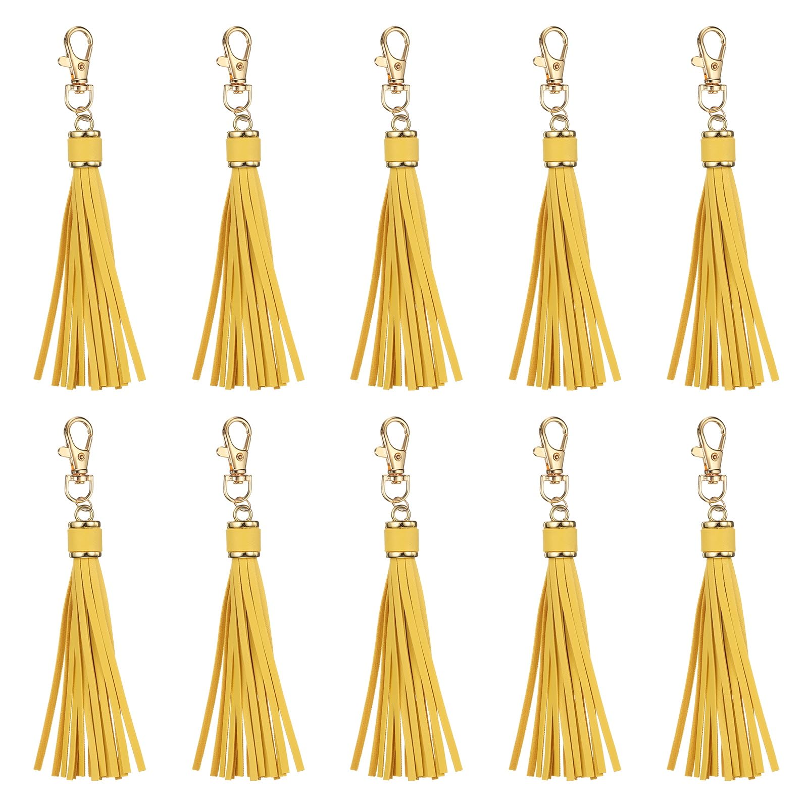 sourcing map 10pcs PU Leather Tassels, 6 Inch Keychain Tassel Charm with Lobster Swivel for Jewelry Making, Handbag, DIY Crafts, (Yellow) — image 1