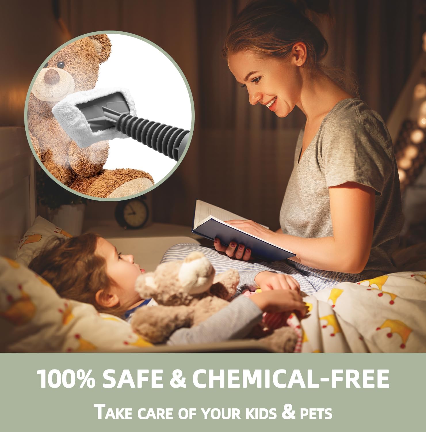 Handheld Steam Cleaner, Pressurized Multi-Surface Steam Shot with 13 Accessories, Safety Lock, Steamer for Cleaning Floor, Upholstery, Grout, Windows, Couch and Car, Green